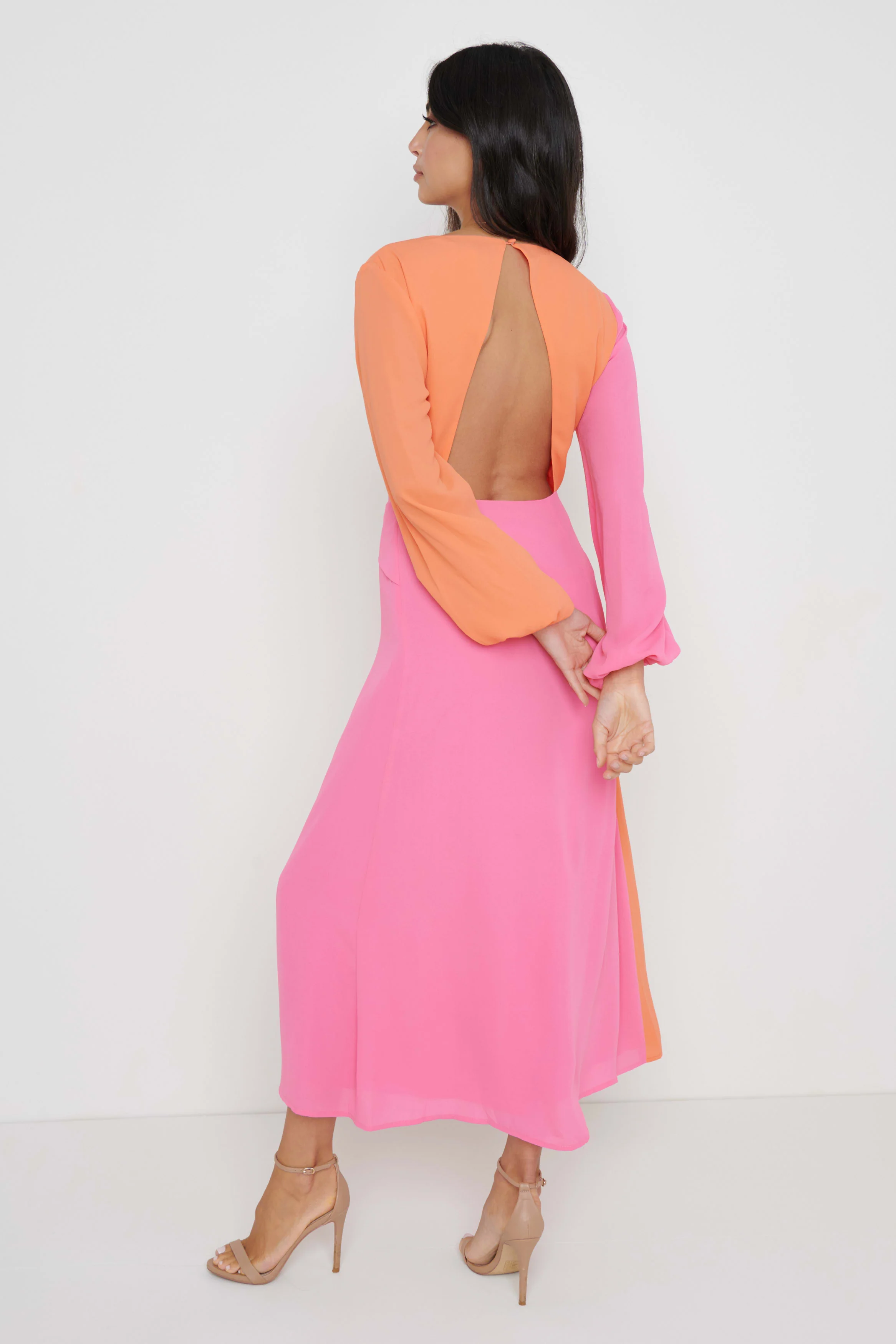 FRIEDA KNOT CONTRAST DRESS- ORANGE AND PINK - Image 5
