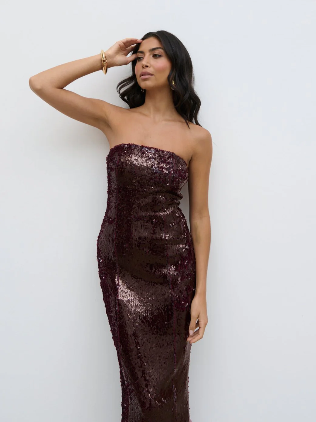 Gene Sequin Midaxi Dress - Wine - Image 4