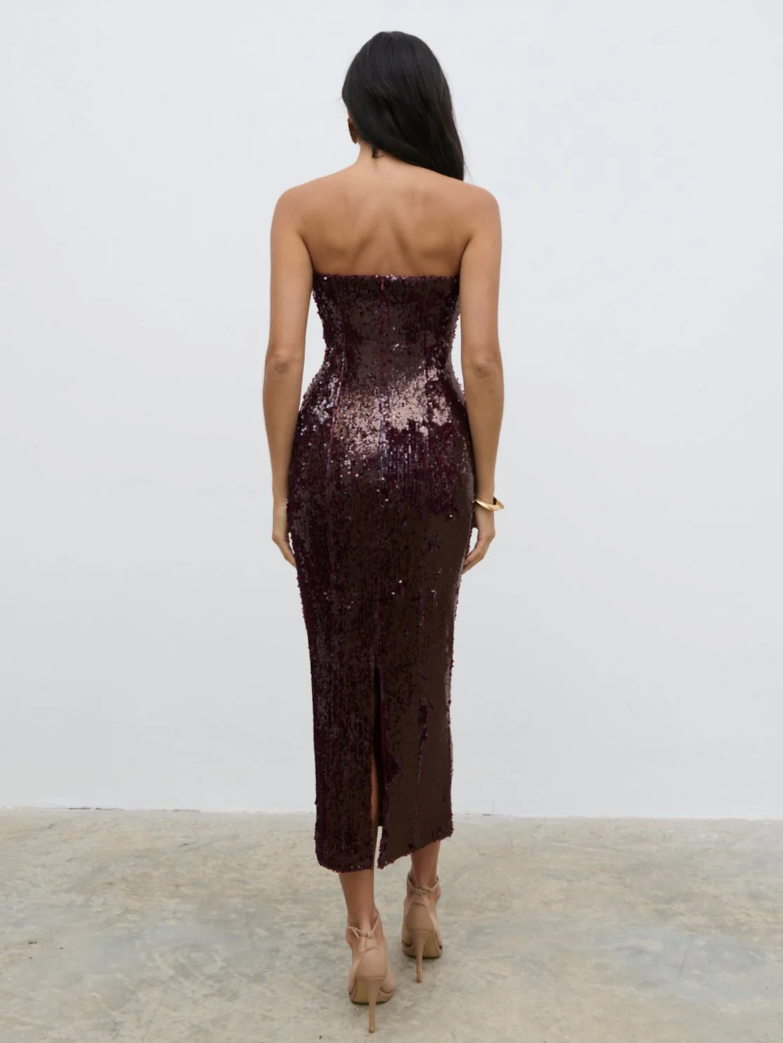 Gene Sequin Midaxi Dress - Wine - Image 6