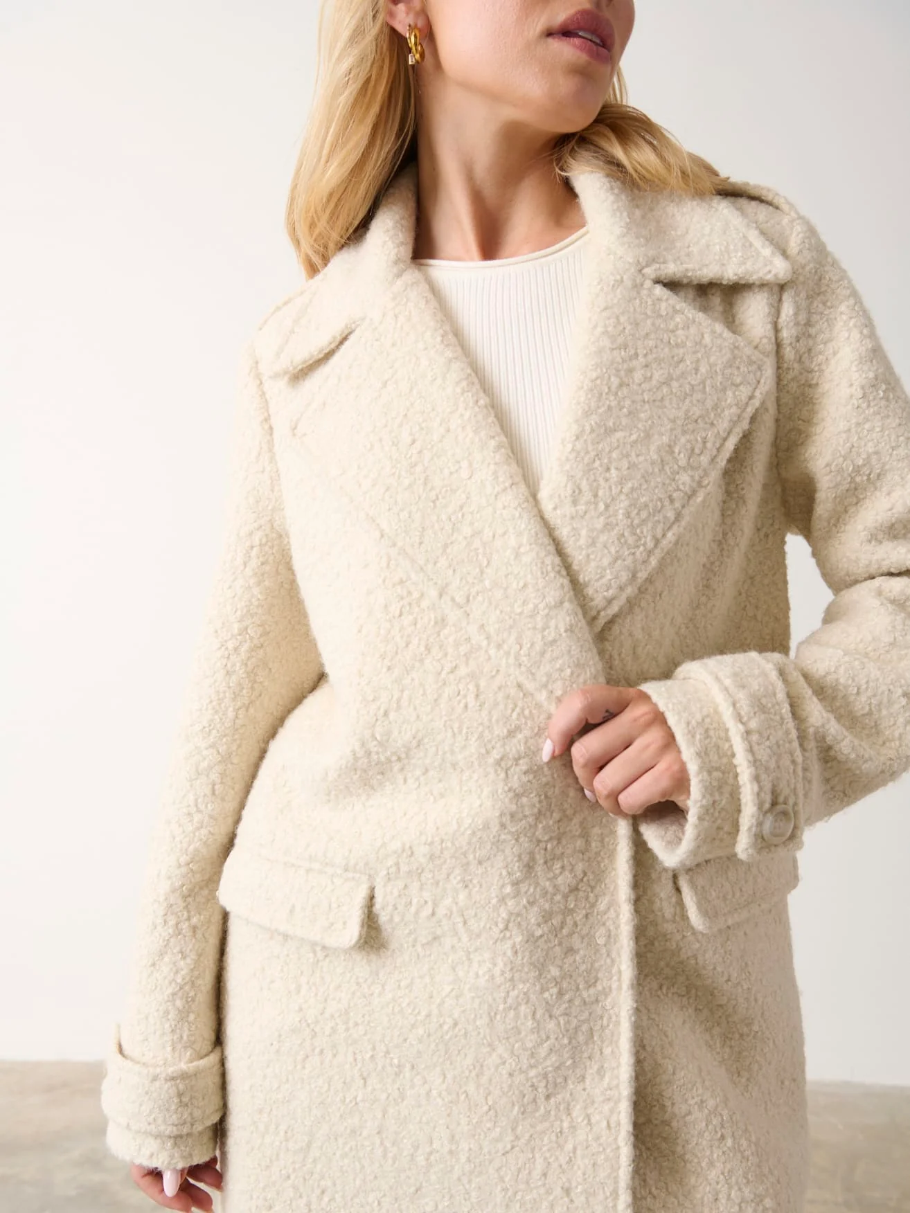 Halston Oversized Boucle Coat - Cream - Image 2