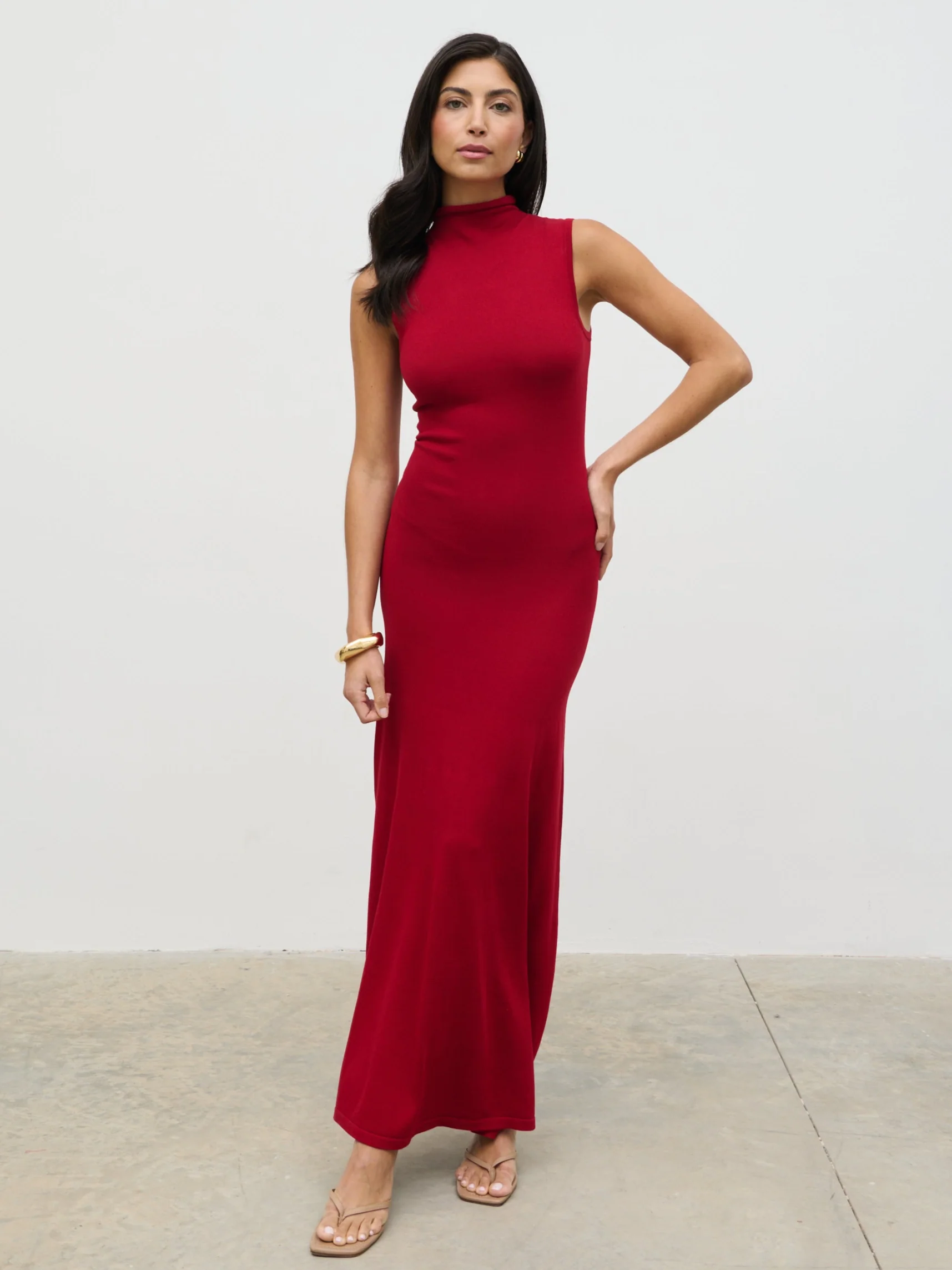 Hannah High Neck Knit Maxi Dress - Red - Image 3