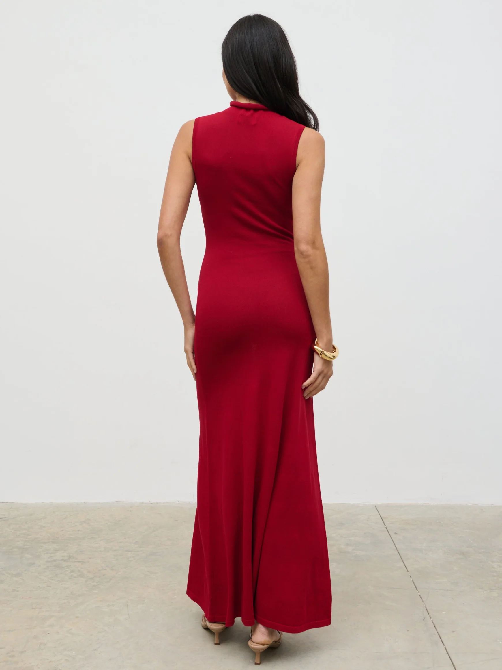 Hannah High Neck Knit Maxi Dress - Red - Image 5