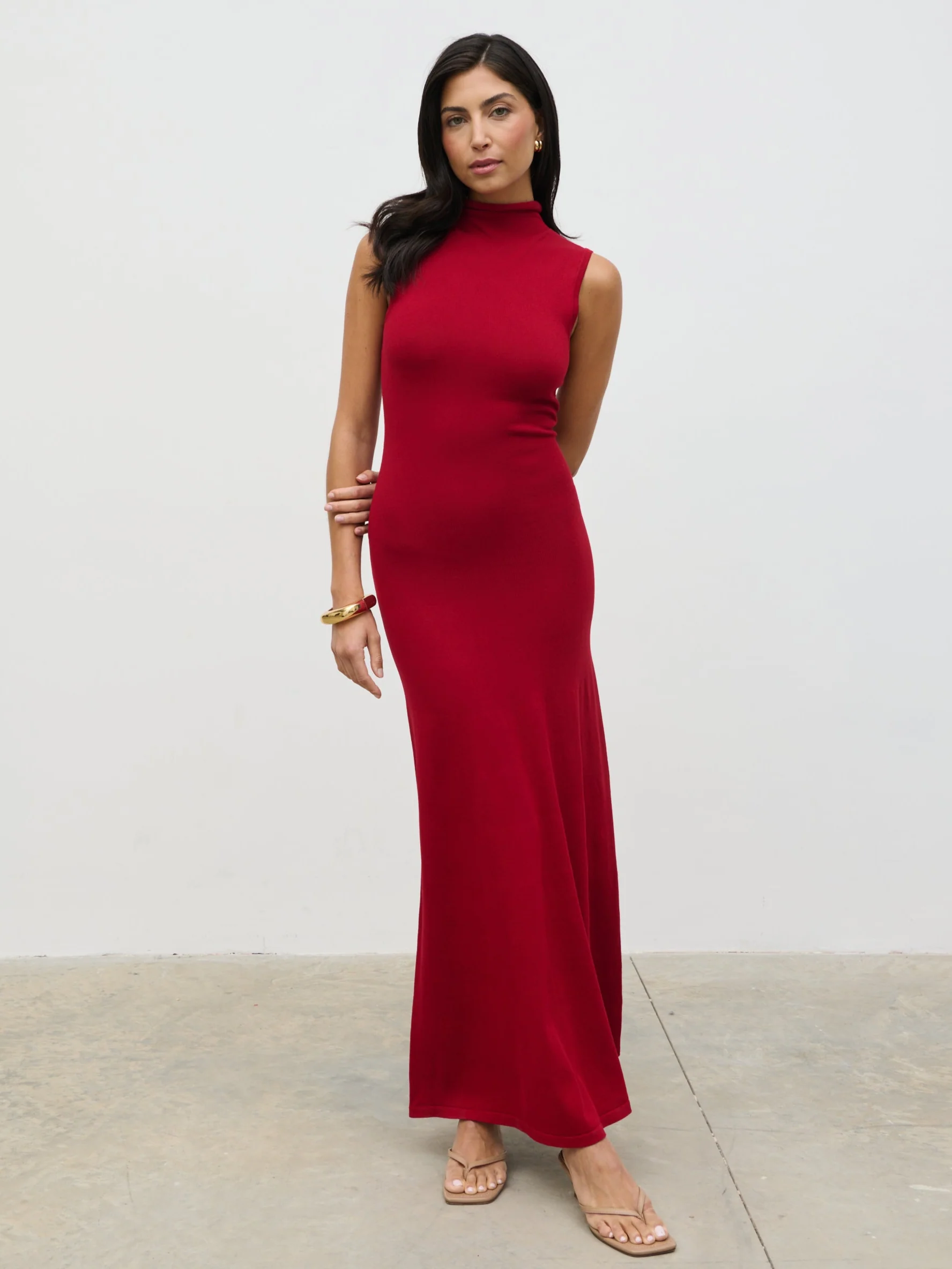 Hannah High Neck Knit Maxi Dress - Red - Image 6