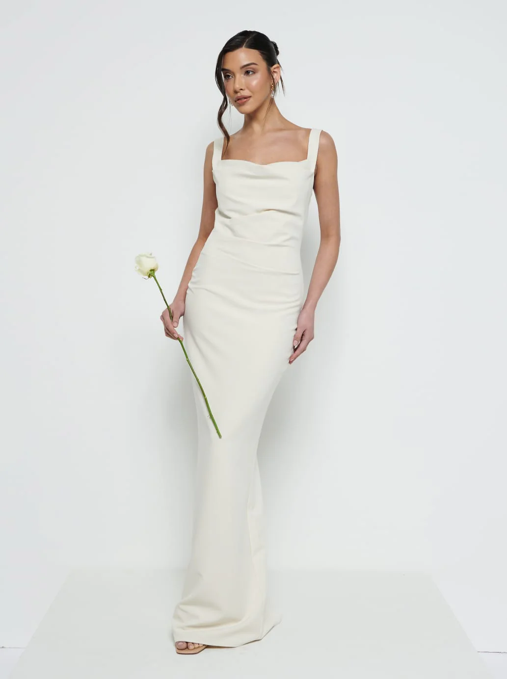 Harriet Cowl Neck Crepe Maxi Bridesmaid Dress - Champagne