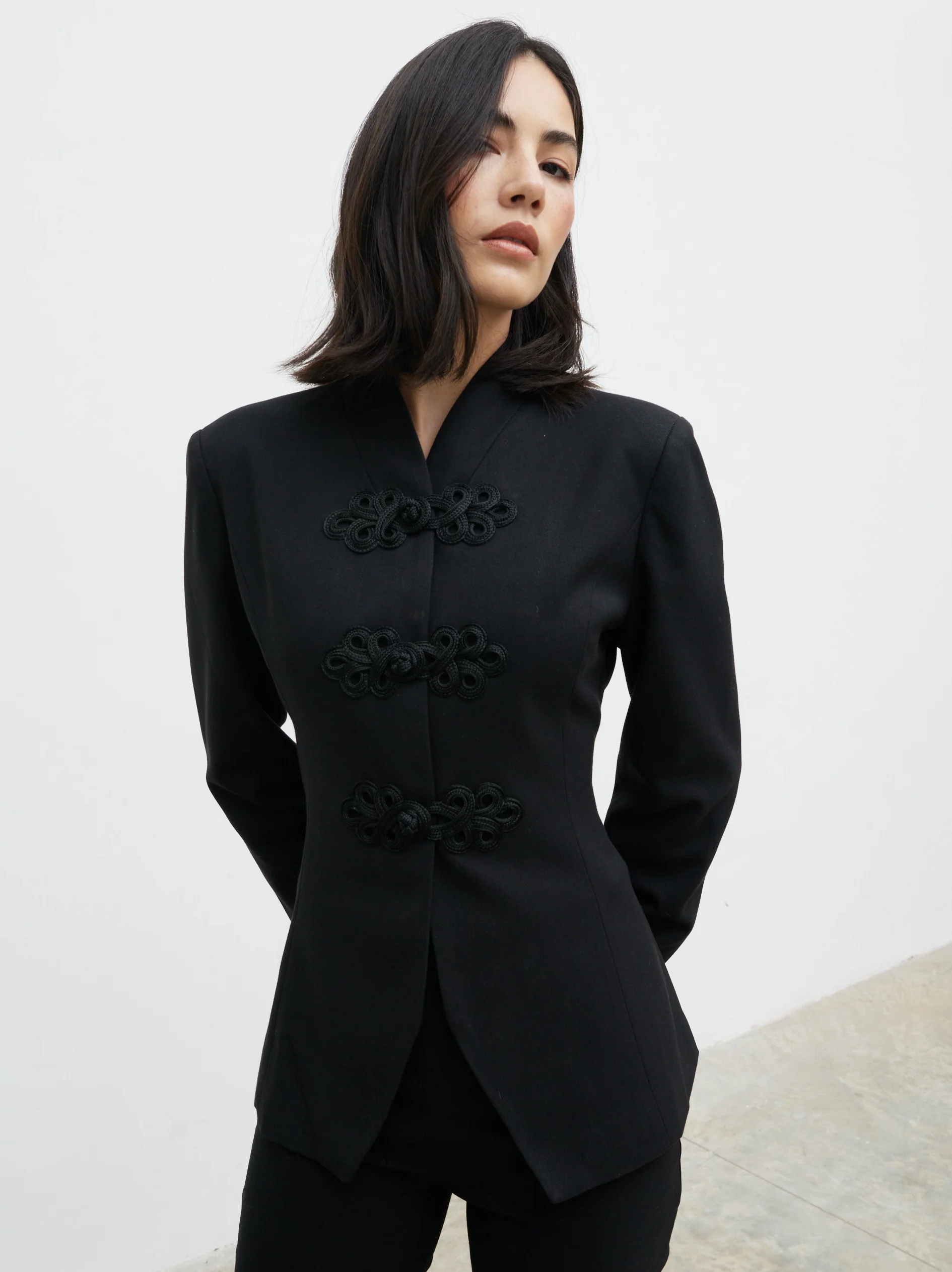 Hollyn Knot Detail Long Sleeve Jacket - Black - Image 5