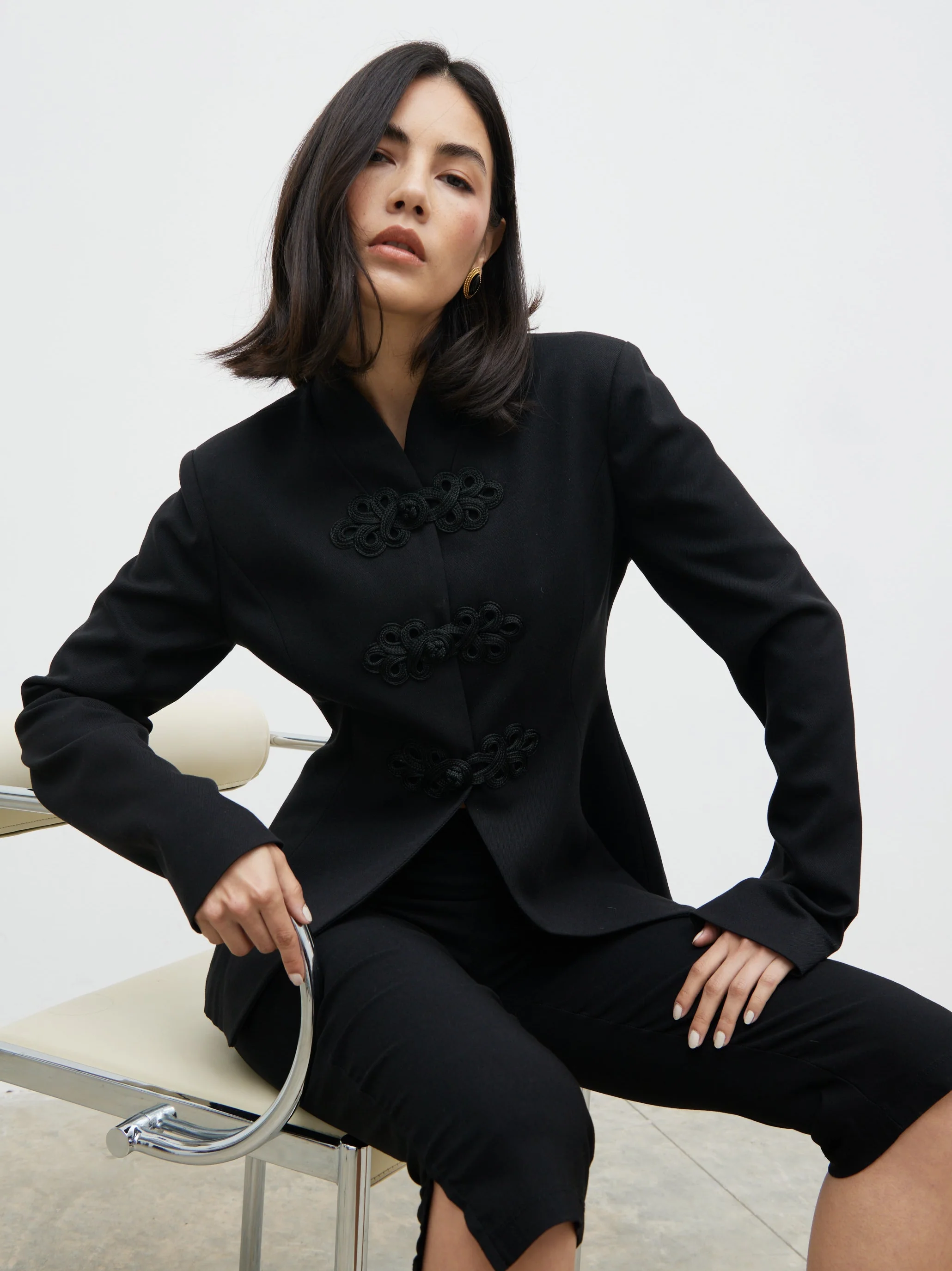 Hollyn Knot Detail Long Sleeve Jacket - Black - Image 7