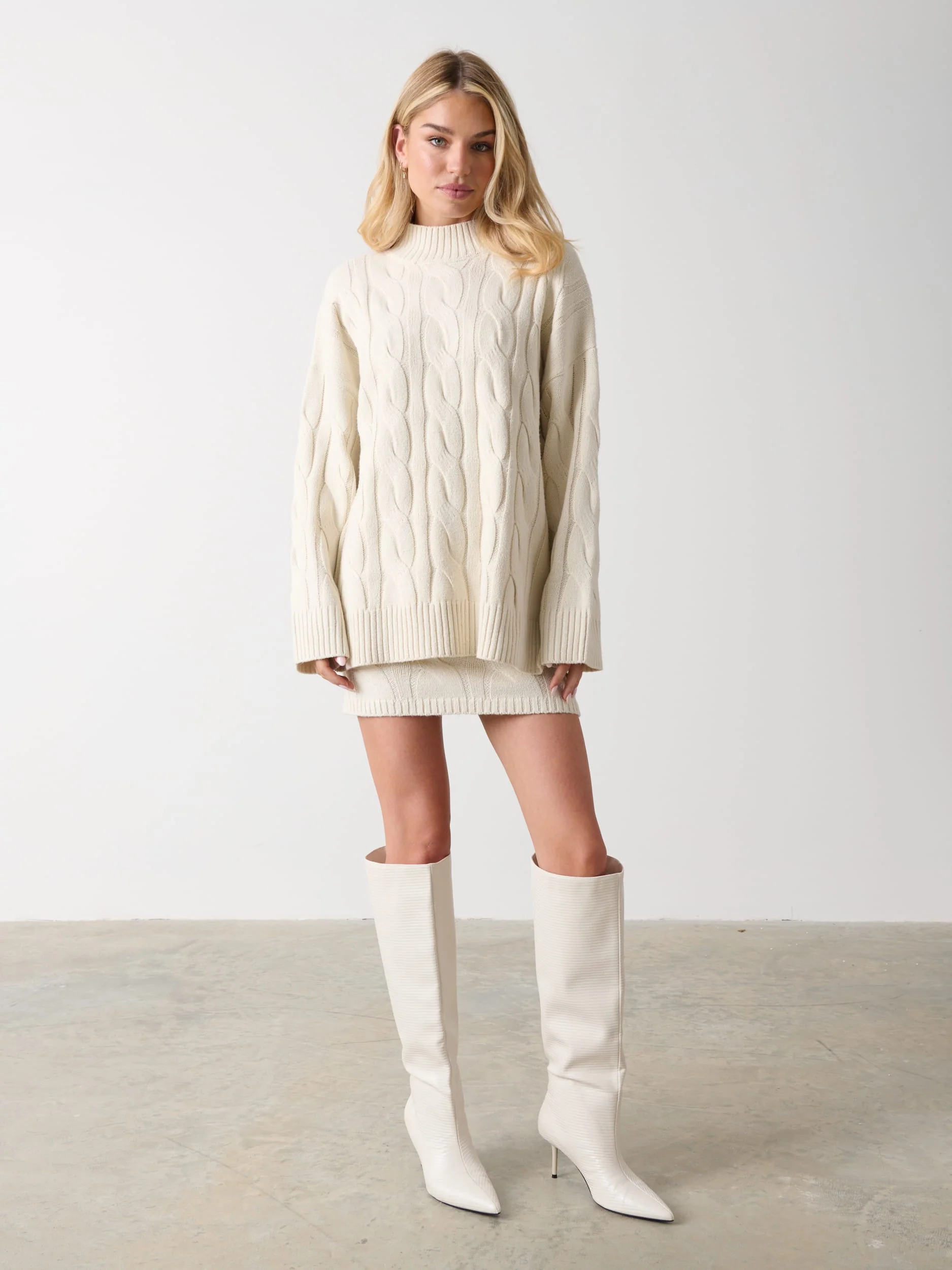 Hunter Cable Knit Mini Skirt - Cream - Image 5