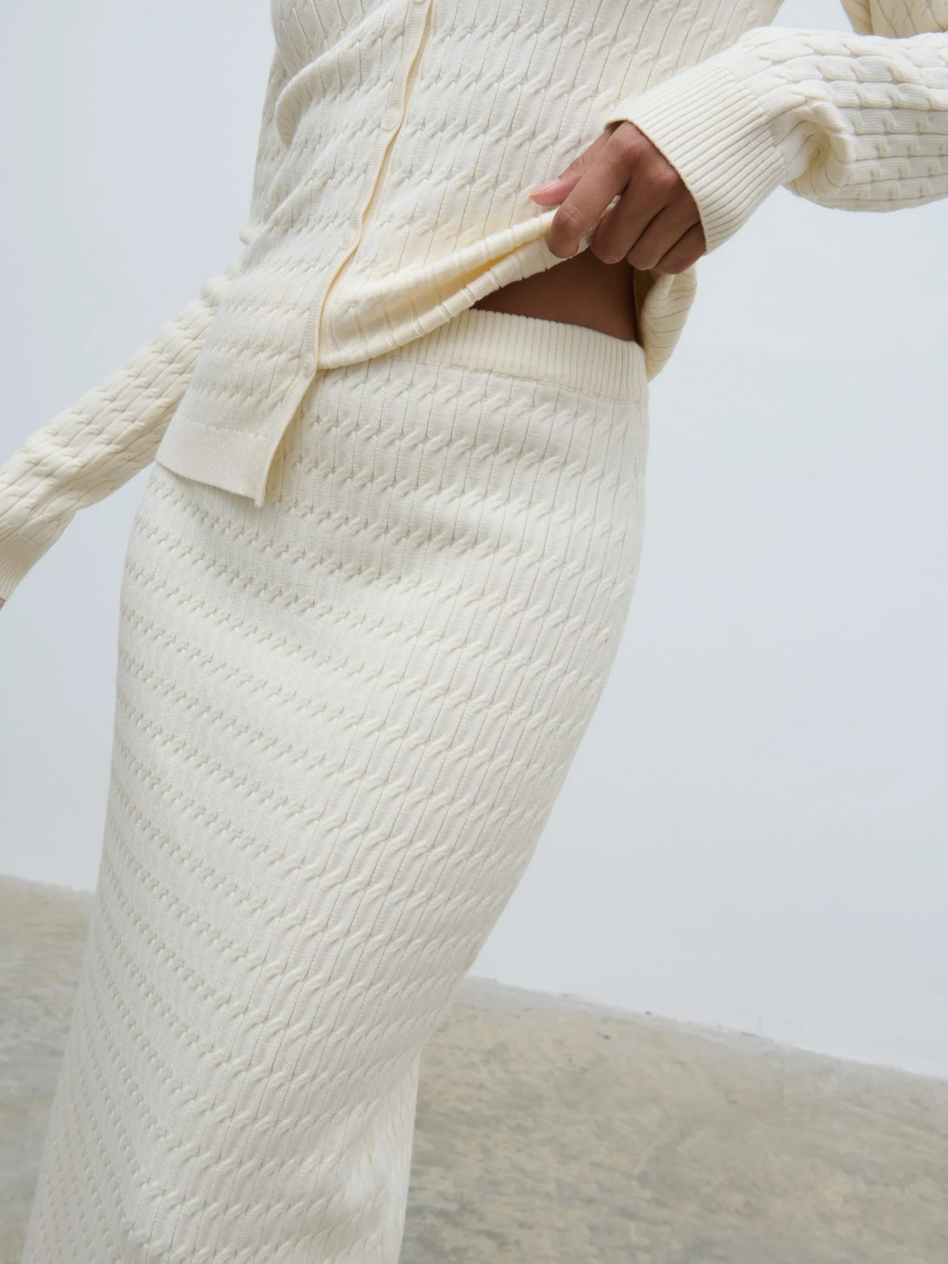 Iliana Cable Knit Midaxi Skirt - Cream - Image 2