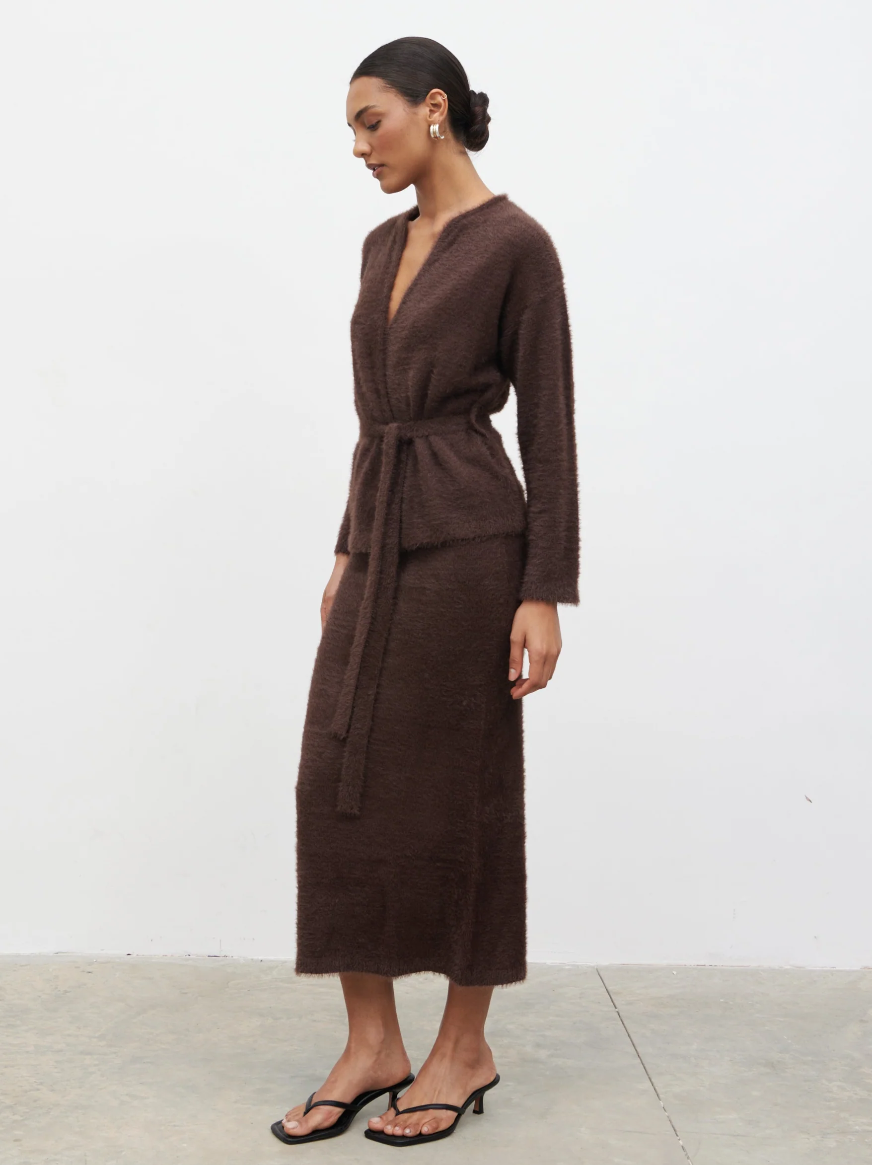 Isabella Fluffy Knit Midaxi Skirt - Chocolate