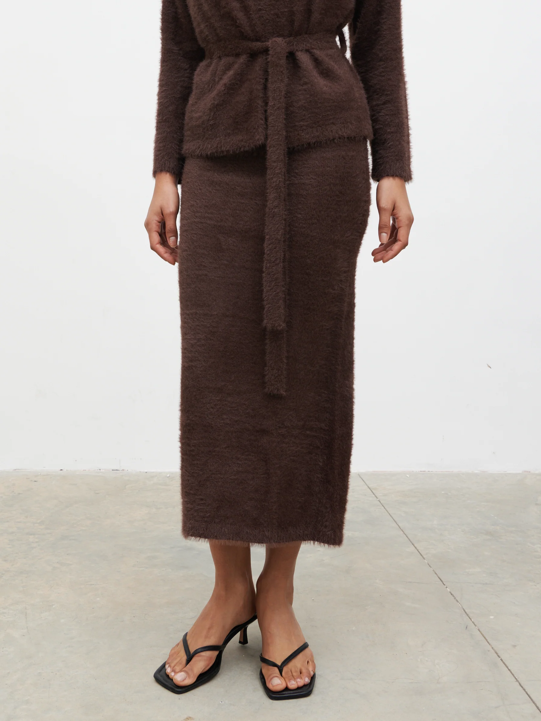Isabella Fluffy Knit Midaxi Skirt - Chocolate - Image 2