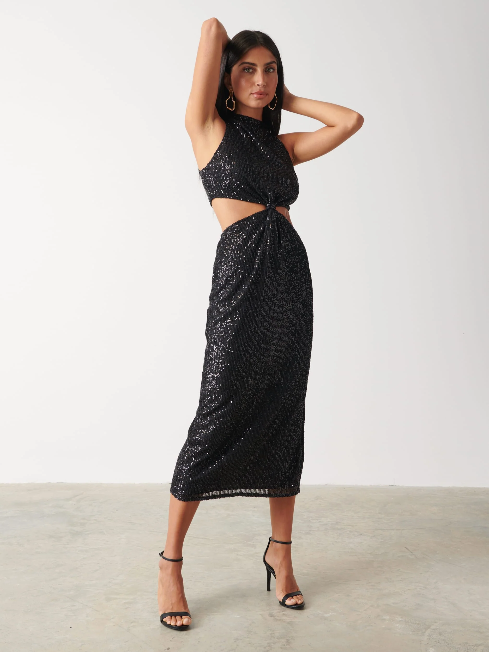 Isidora Twist Knot Sequin Midaxi Dress - Black - Image 2
