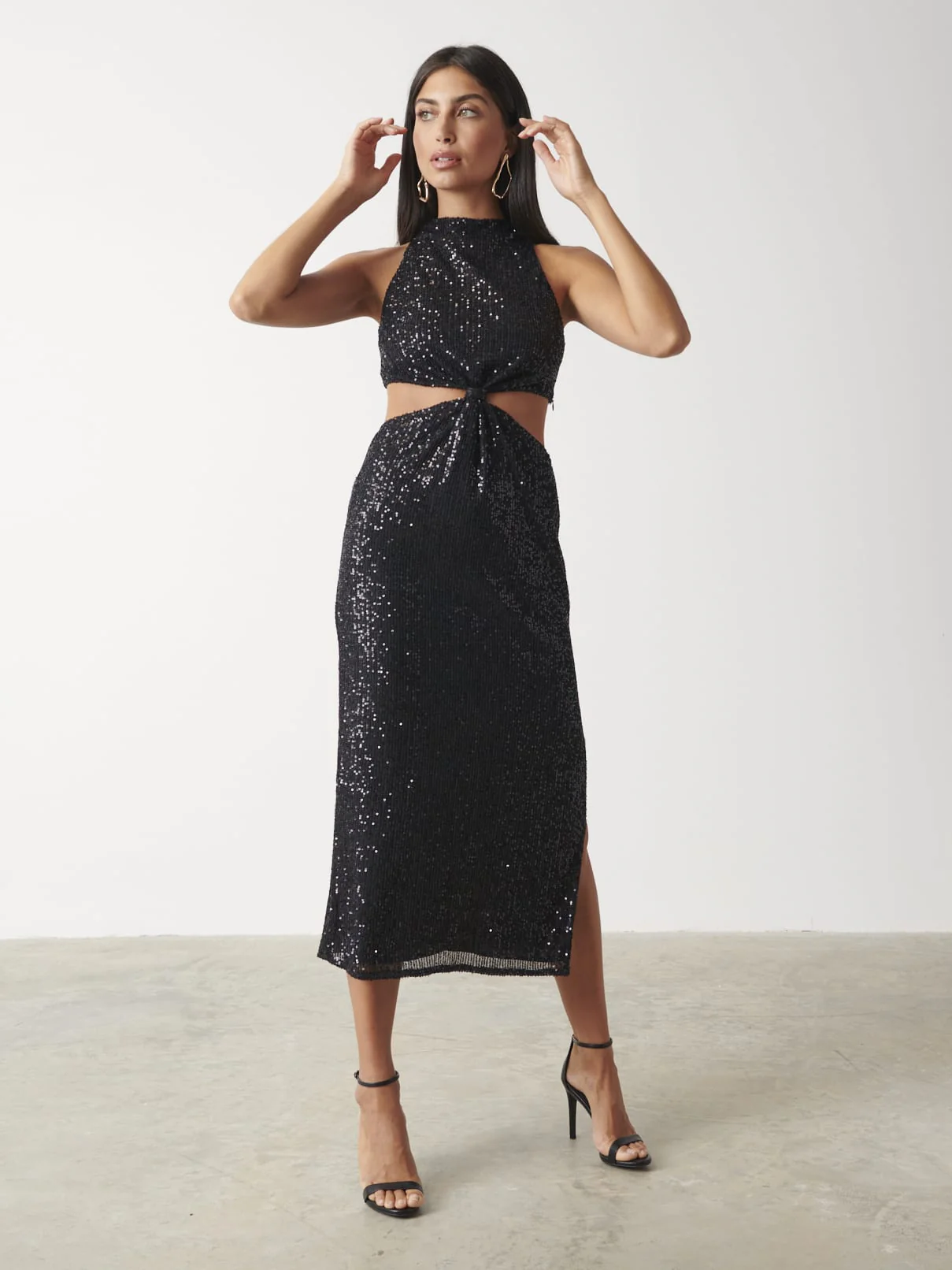 Isidora Twist Knot Sequin Midaxi Dress - Black - Image 4