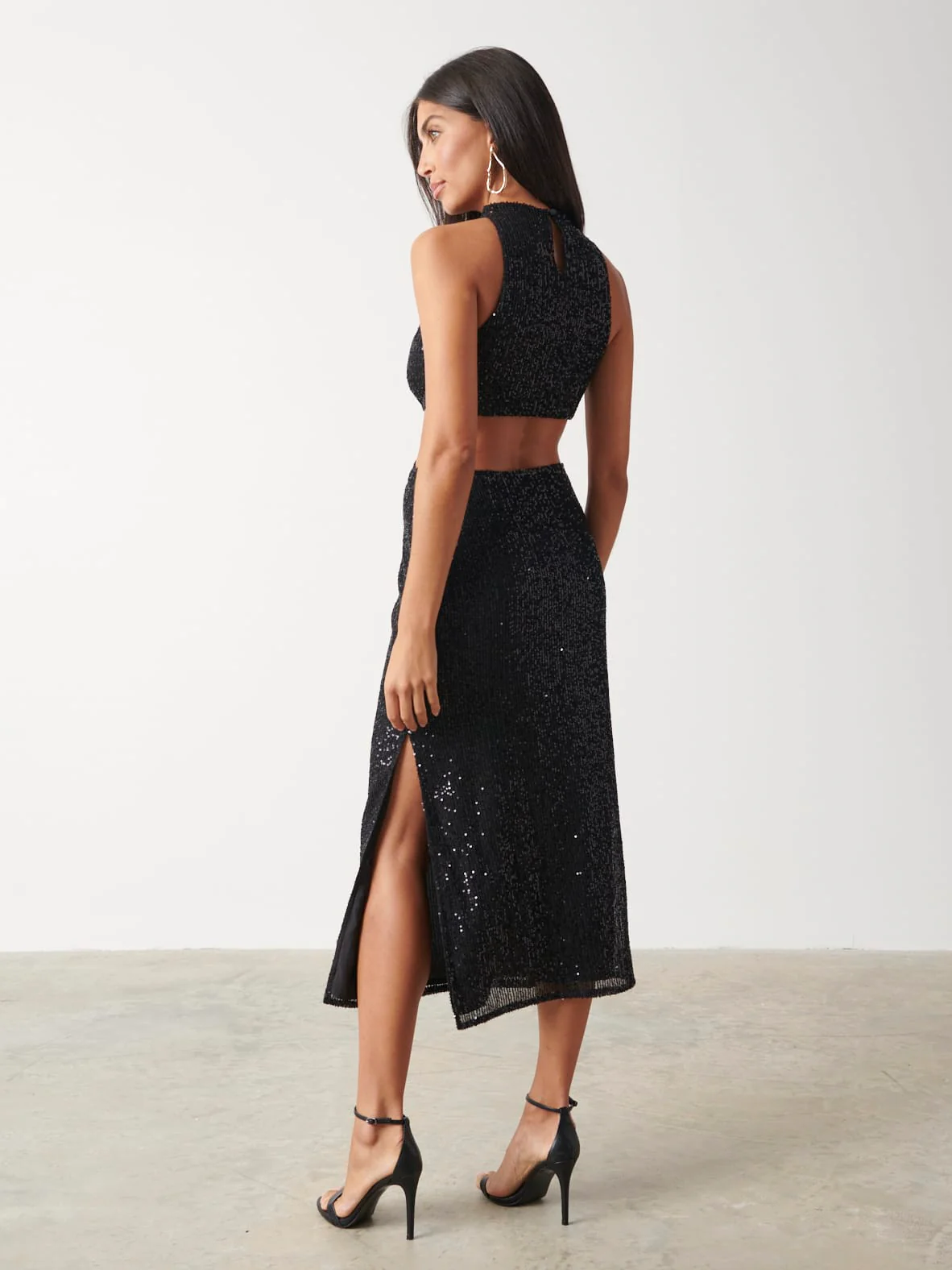 Isidora Twist Knot Sequin Midaxi Dress - Black - Image 6