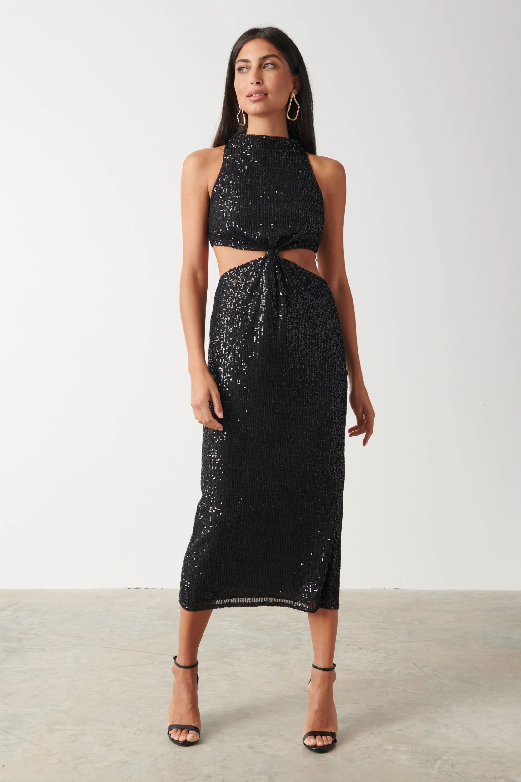 Isidora Twist Knot Sequin Midaxi Dress - Black - Image 7