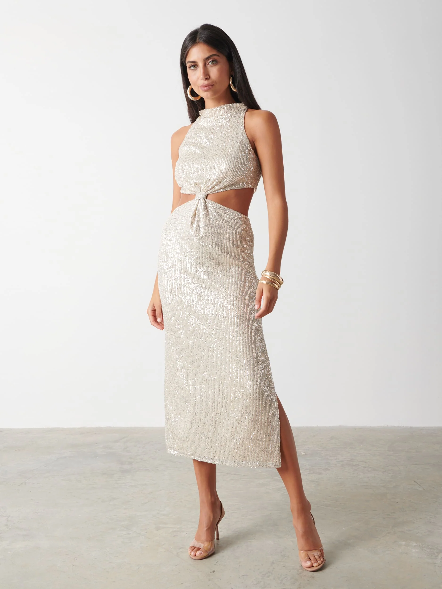 Isidora Twist Knot Sequin Midaxi Dress - Silver - Image 2