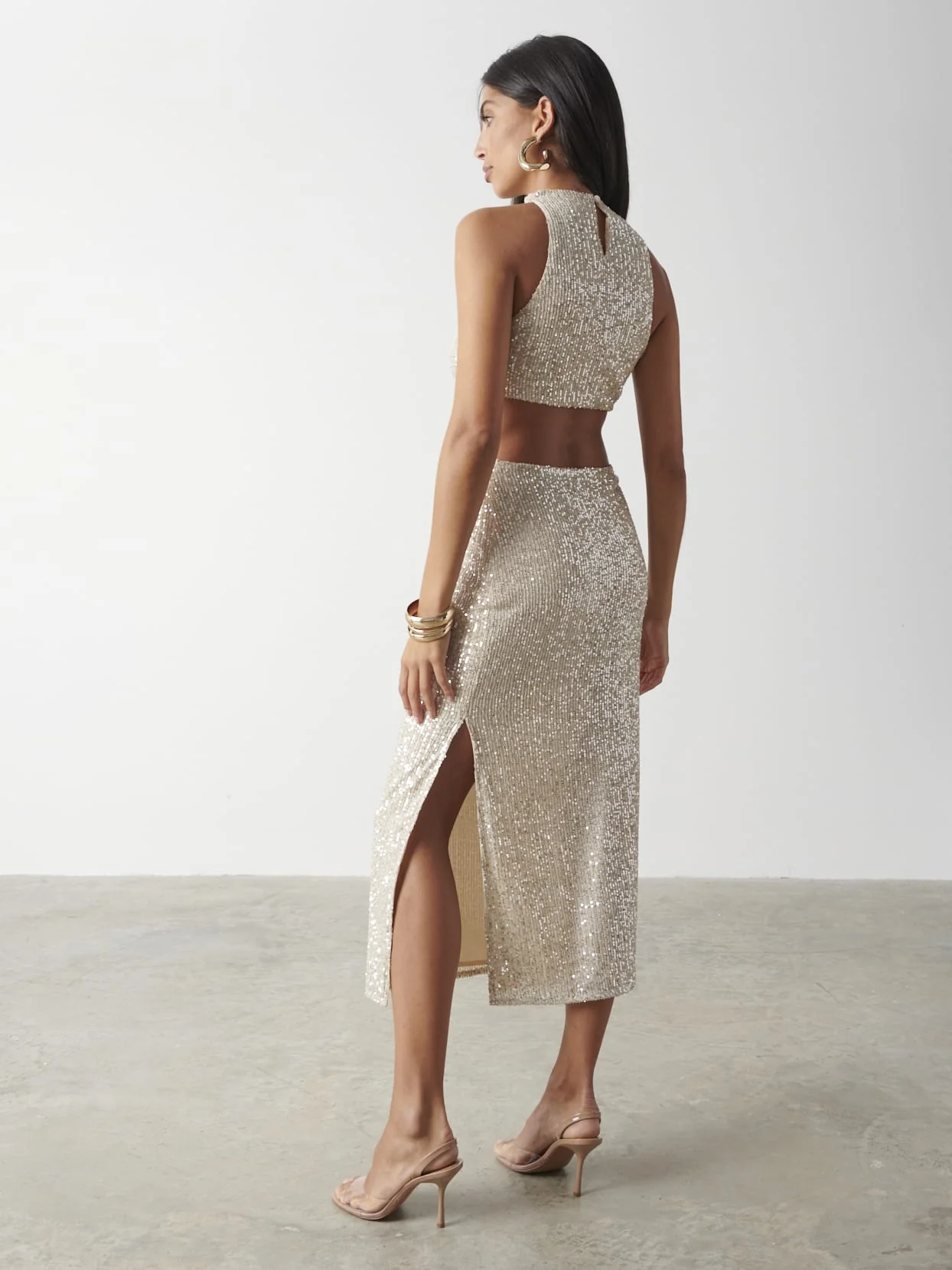 Isidora Twist Knot Sequin Midaxi Dress - Silver - Image 3