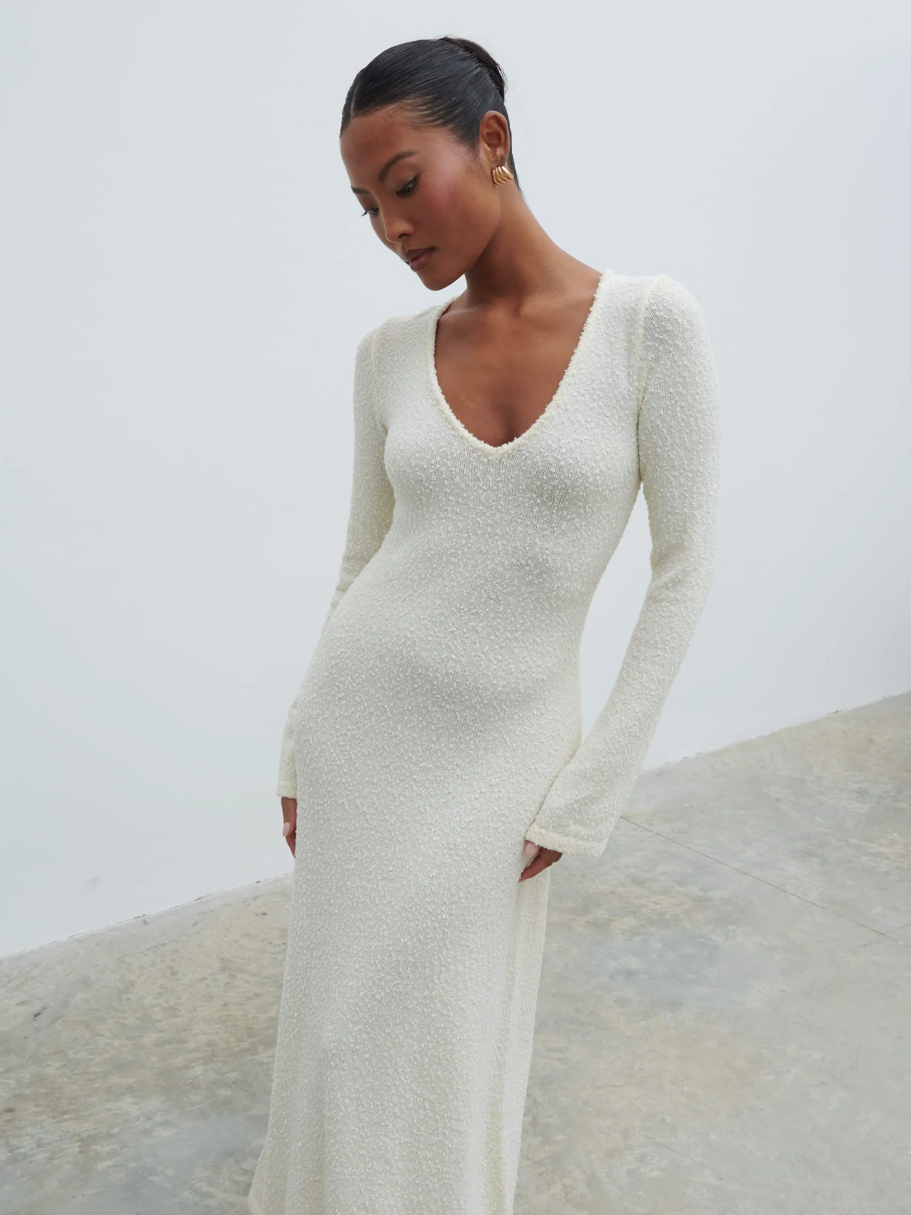 Ivy Boucle Knit Midaxi Dress - Cream - Image 4