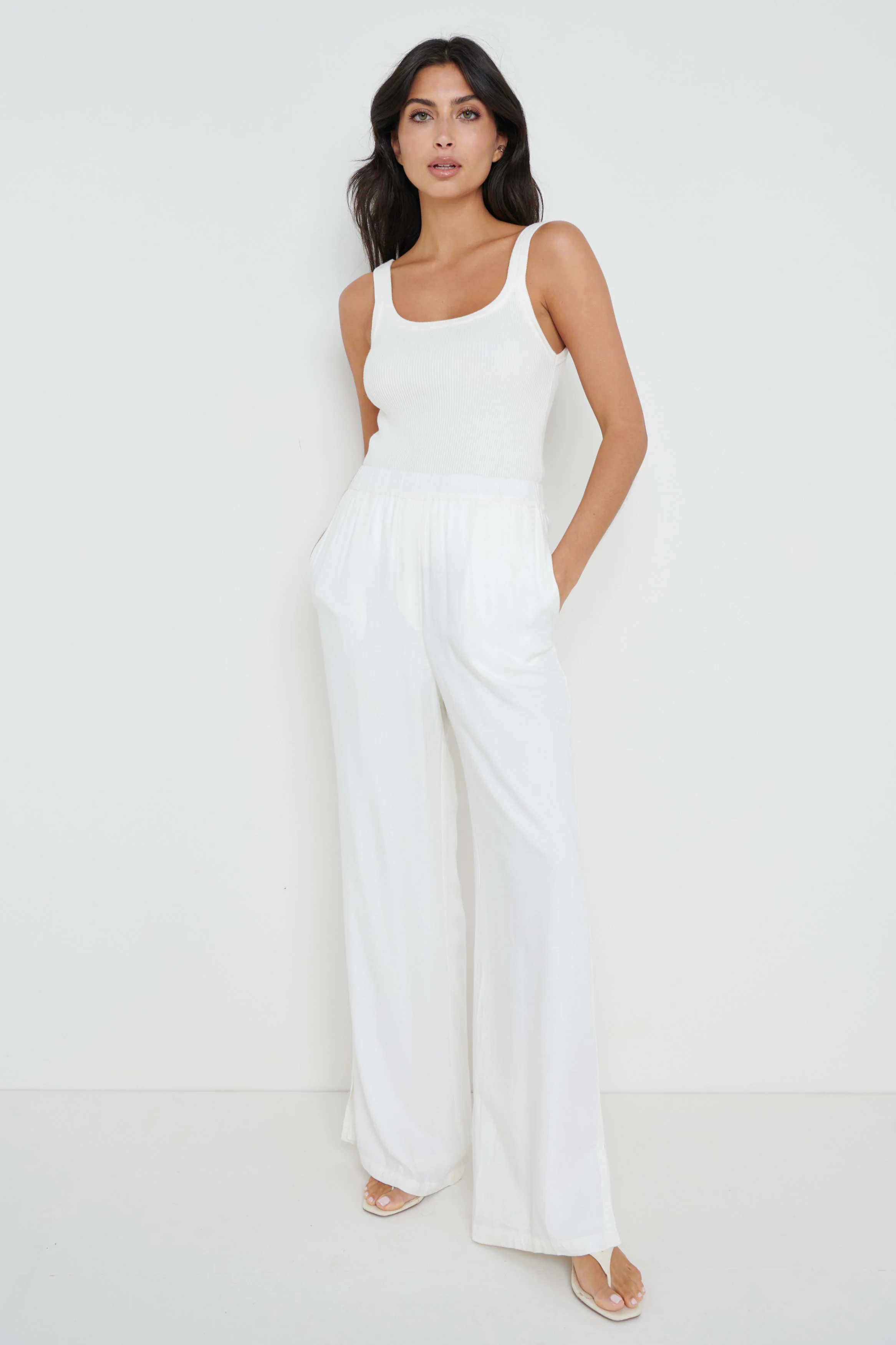 Jalen Relaxed Split Hem Trousers - Cream - Image 4