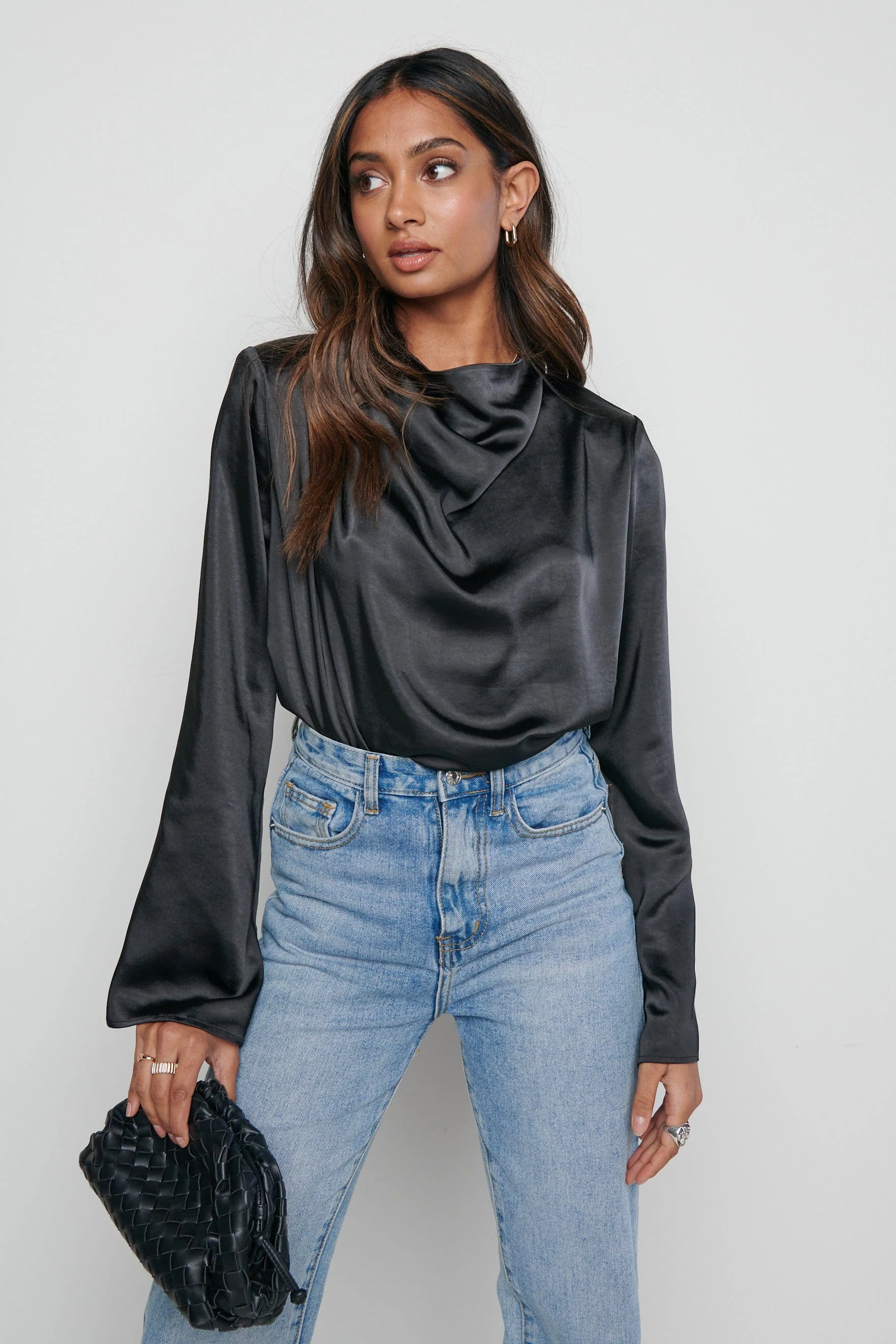 Jayda Cowl Neck Blouse- Black
