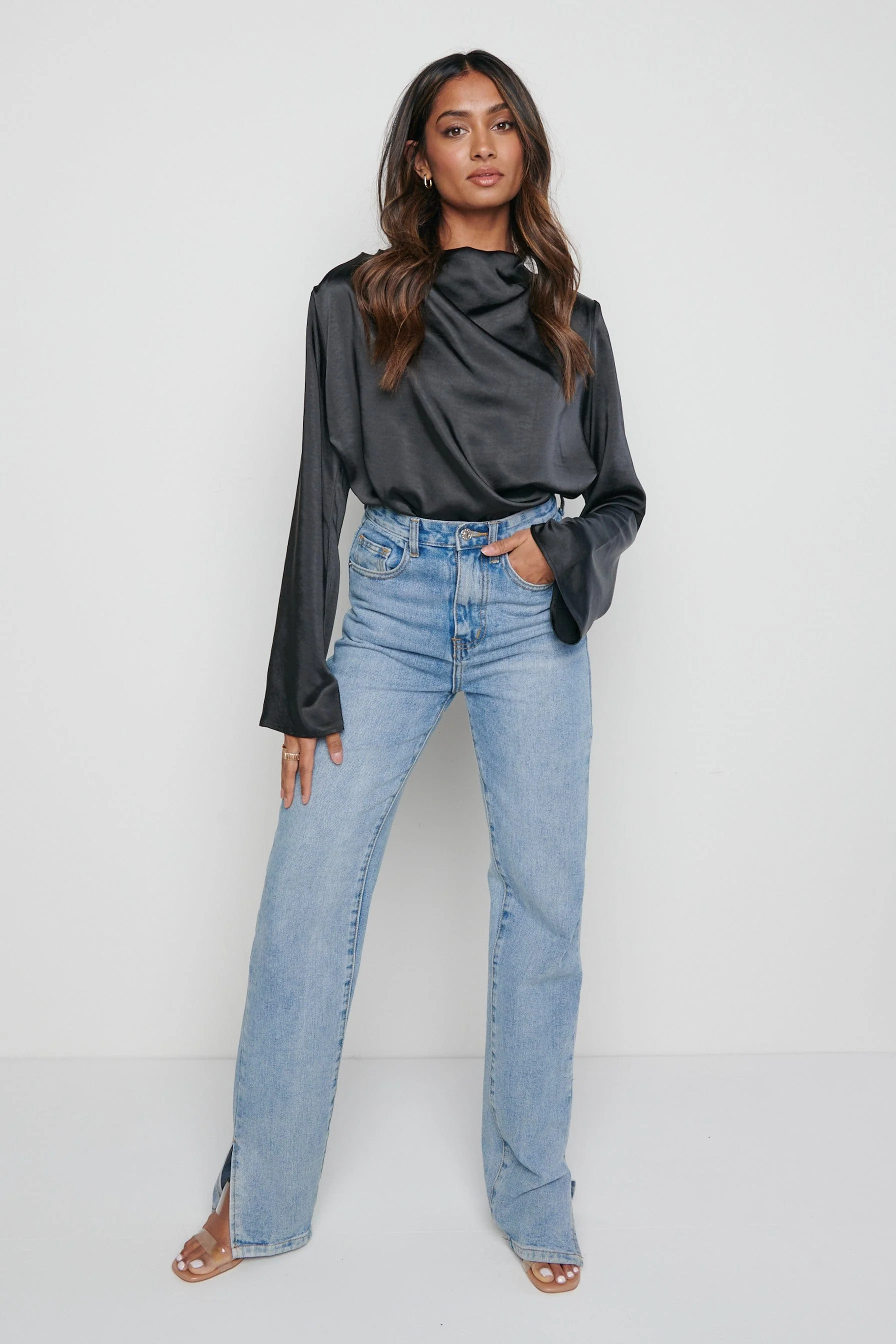 Jayda Cowl Neck Blouse- Black - Image 2
