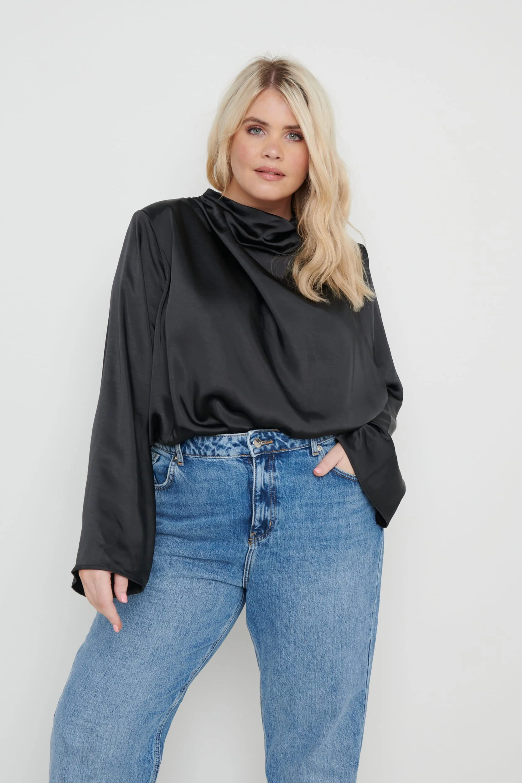 Jayda Cowl Neck Blouse- Black - Image 6