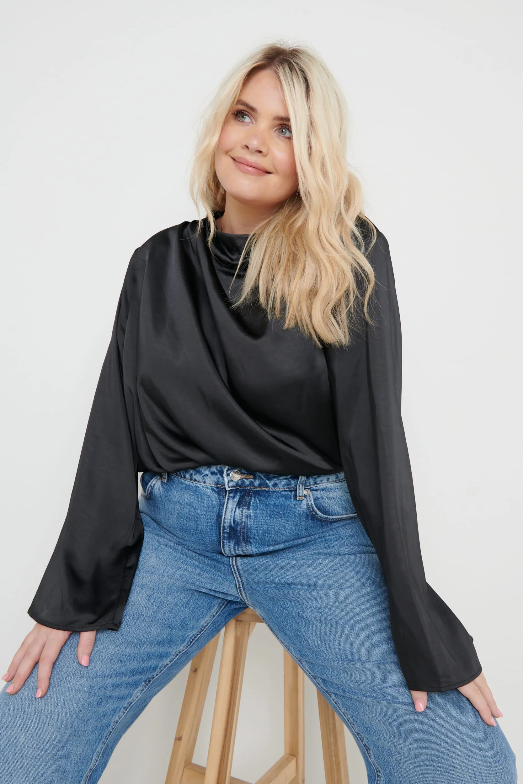 Jayda Cowl Neck Blouse- Black - Image 9