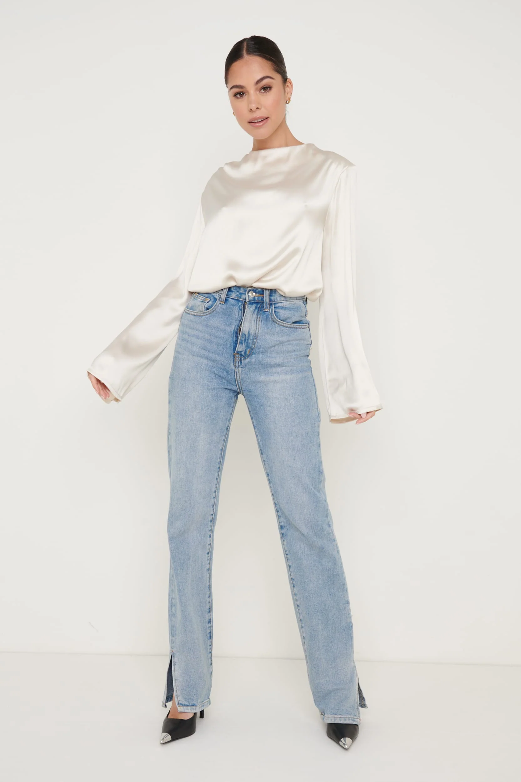 Jayda Recycled Cowl Neck Blouse - Oyster - Image 2