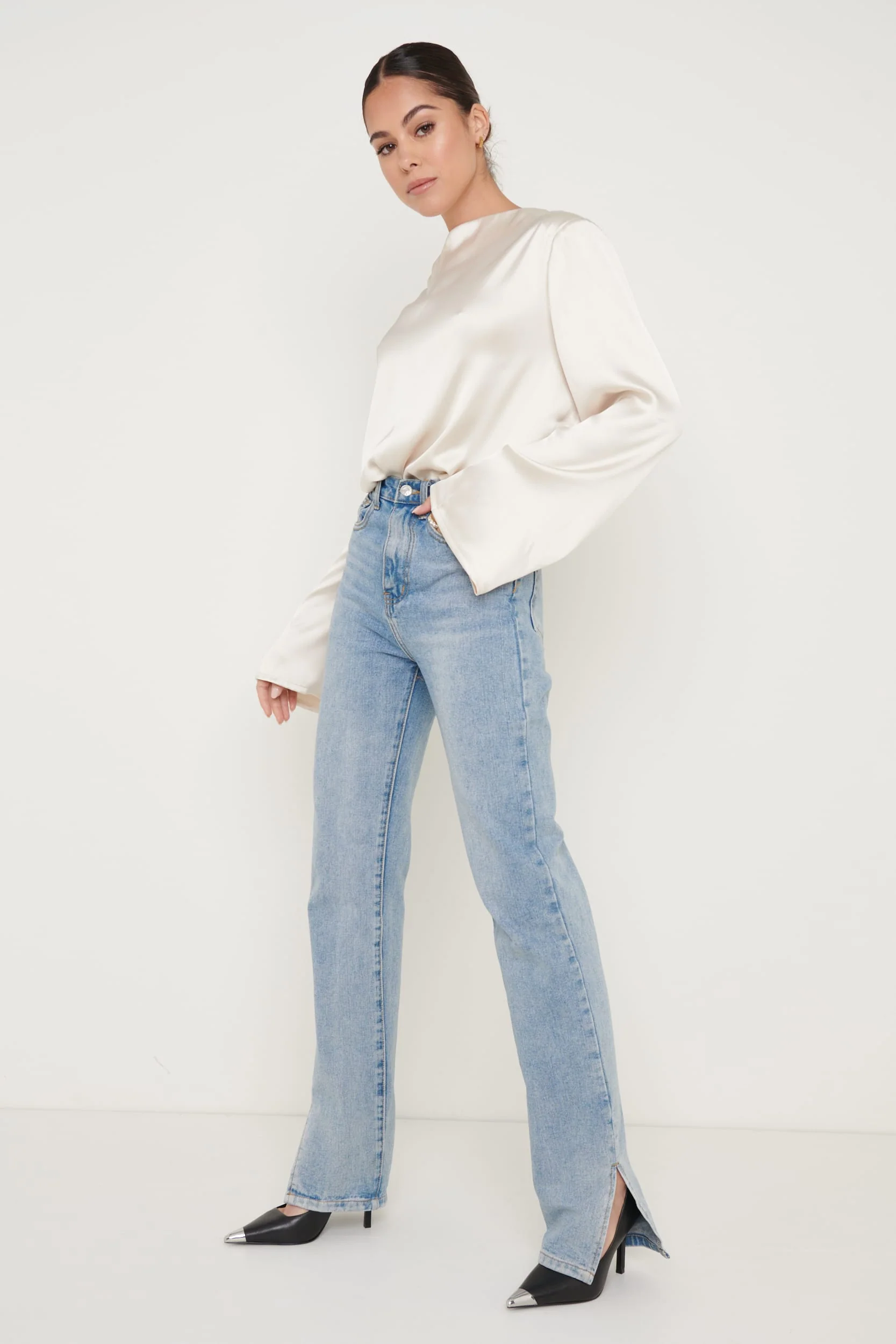 Jayda Recycled Cowl Neck Blouse - Oyster - Image 3