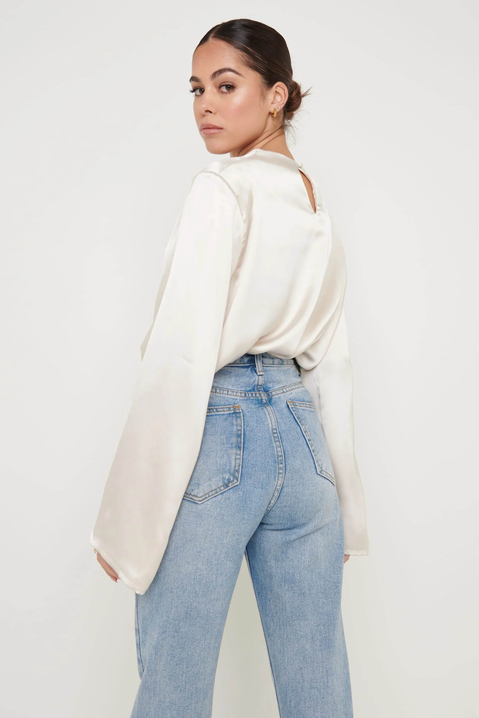 Jayda Recycled Cowl Neck Blouse - Oyster - Image 4