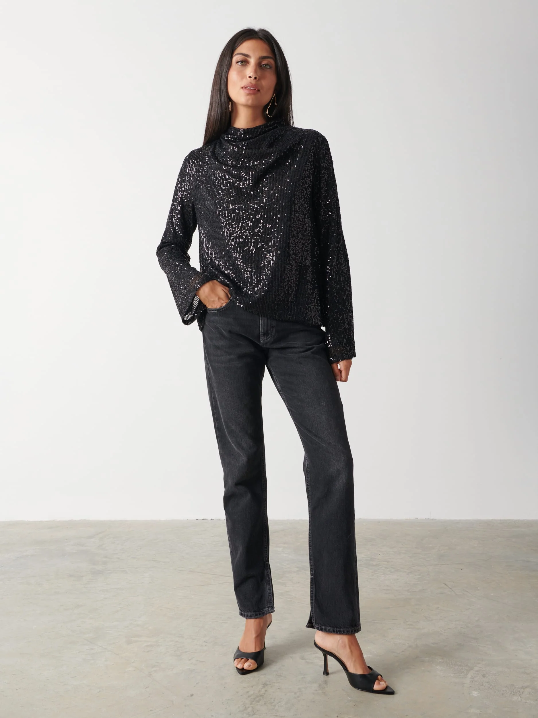 Jayda Sequin Blouse - Black - Image 2