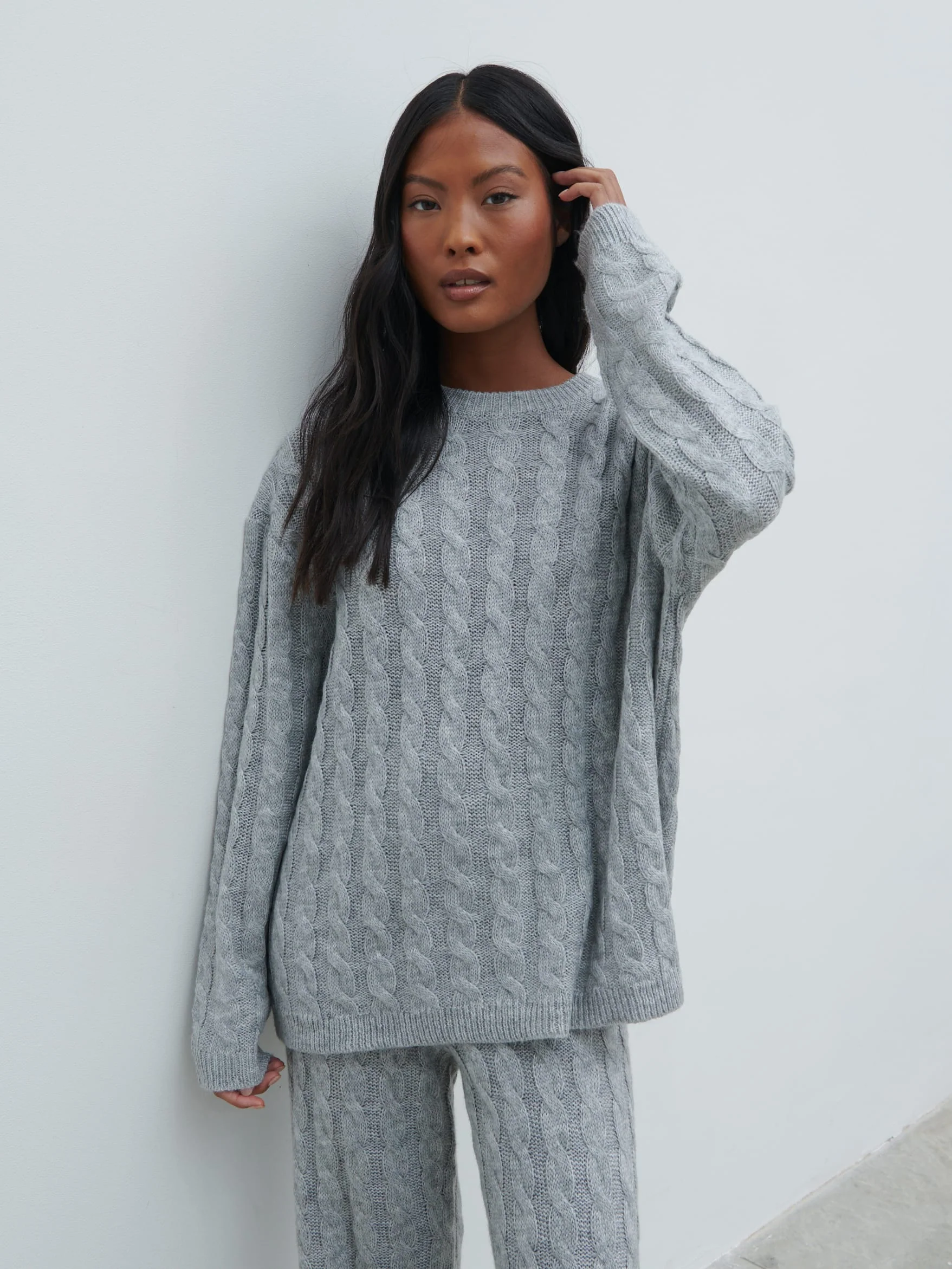 Jayde Cable Knit Jumper - Grey Marl