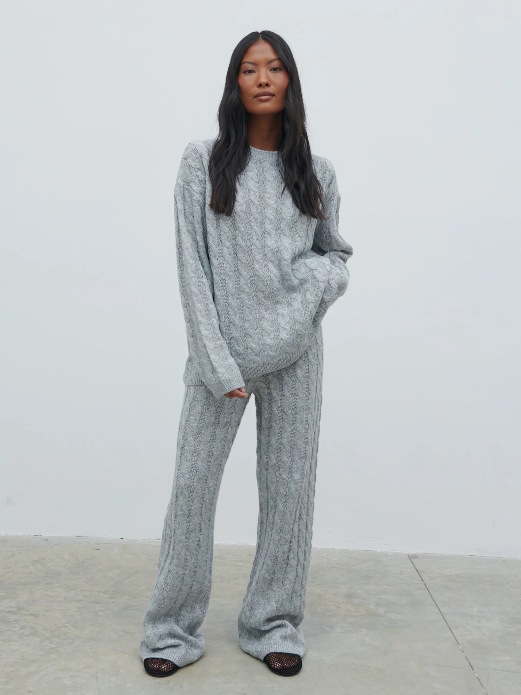 Jayde Cable Knit Jumper - Grey Marl - Image 2