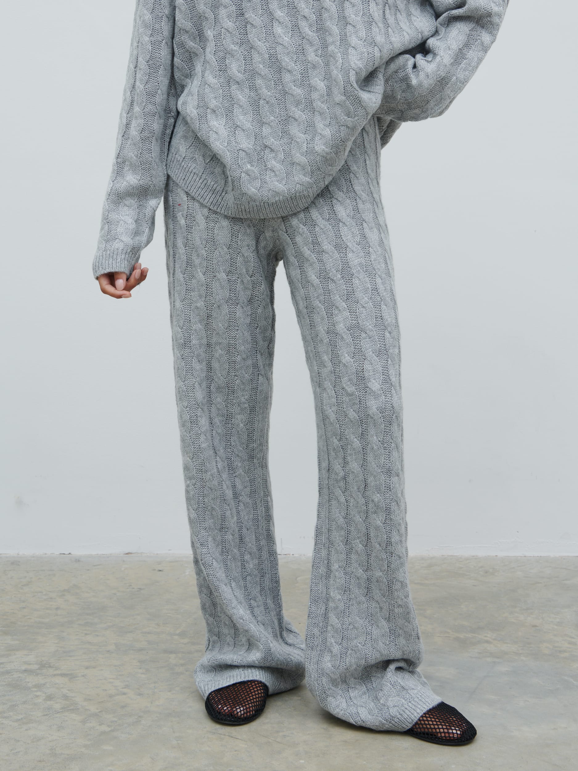 Jayde Cable Knit Trousers - Grey Marl - Image 2