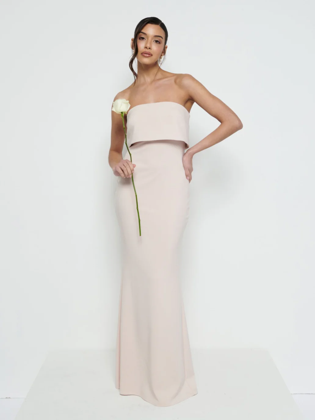 Julia Strapless Crepe Maxi Bridesmaid Dress - Blush