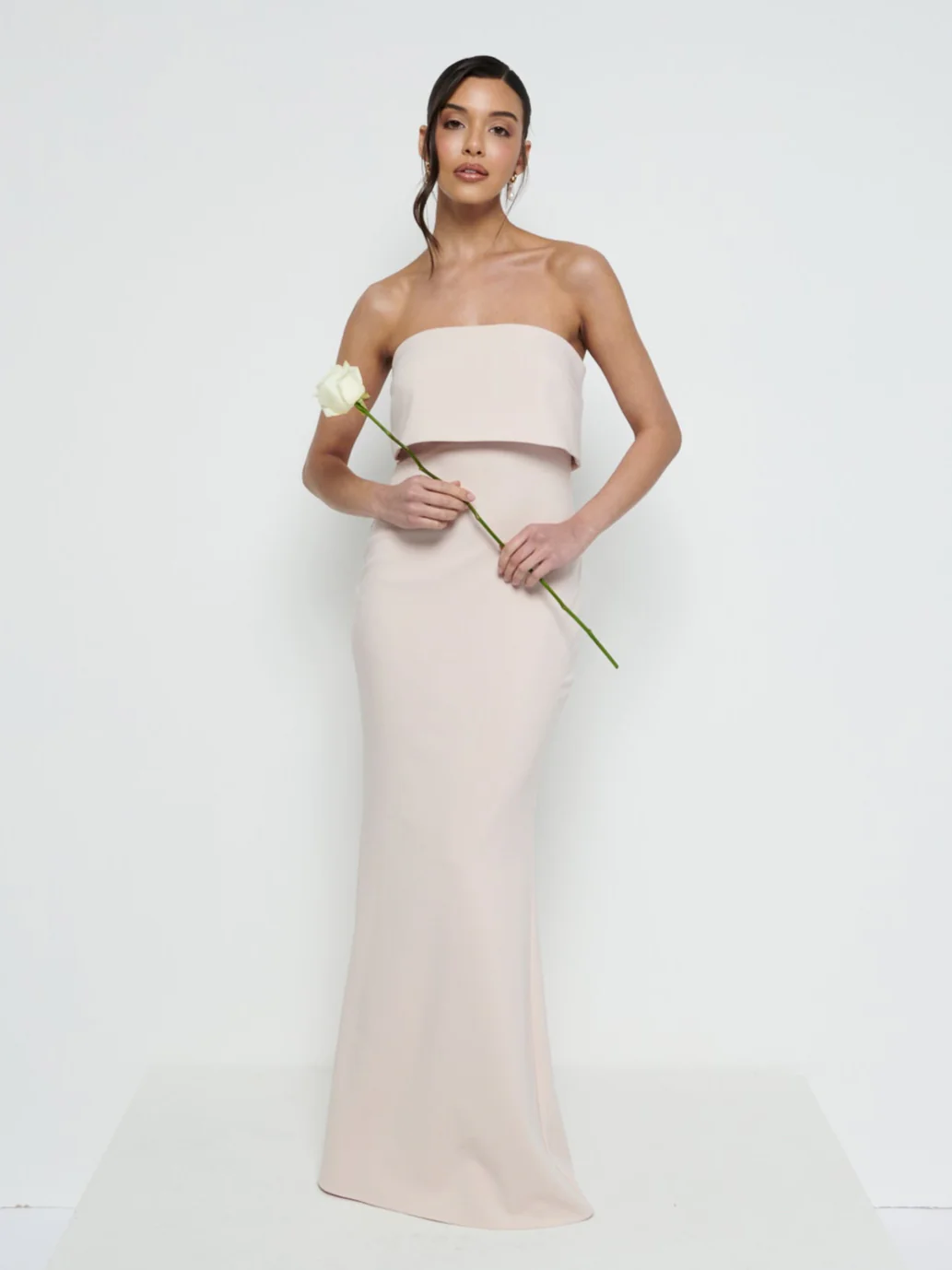 Julia Strapless Crepe Maxi Bridesmaid Dress - Blush - Image 3