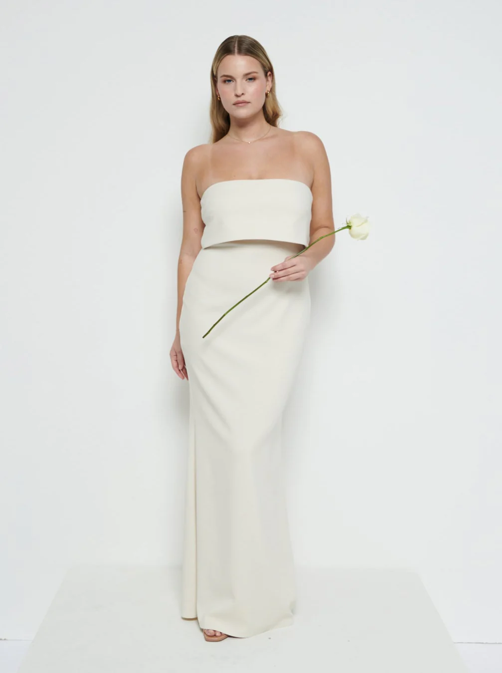 Julia Strapless Crepe Maxi Bridesmaid Dress - Champagne