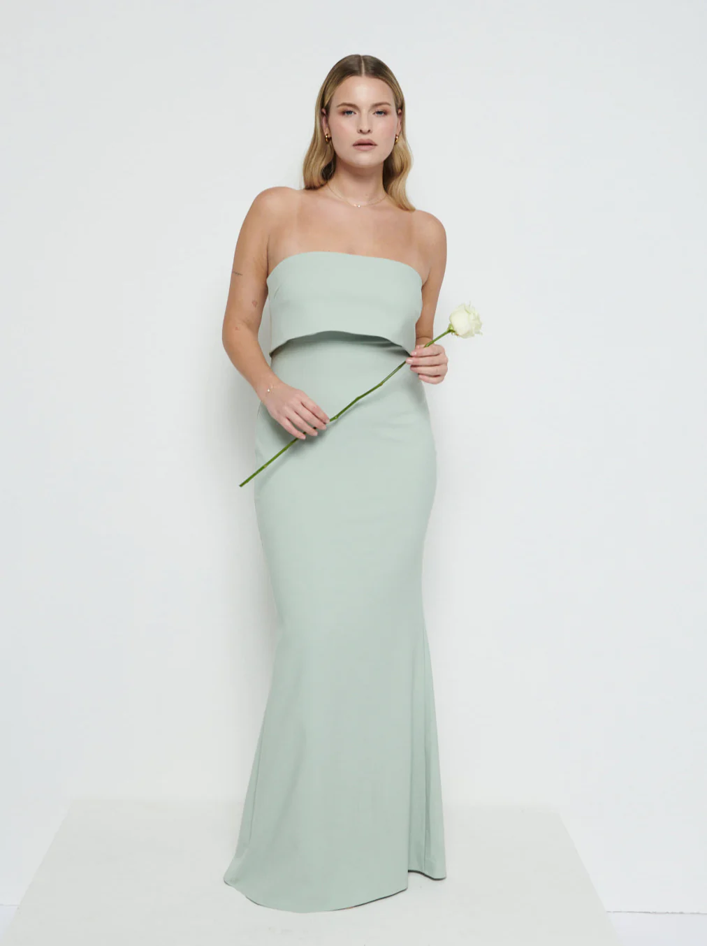 Julia Strapless Crepe Maxi Bridesmaid Dress - Sage