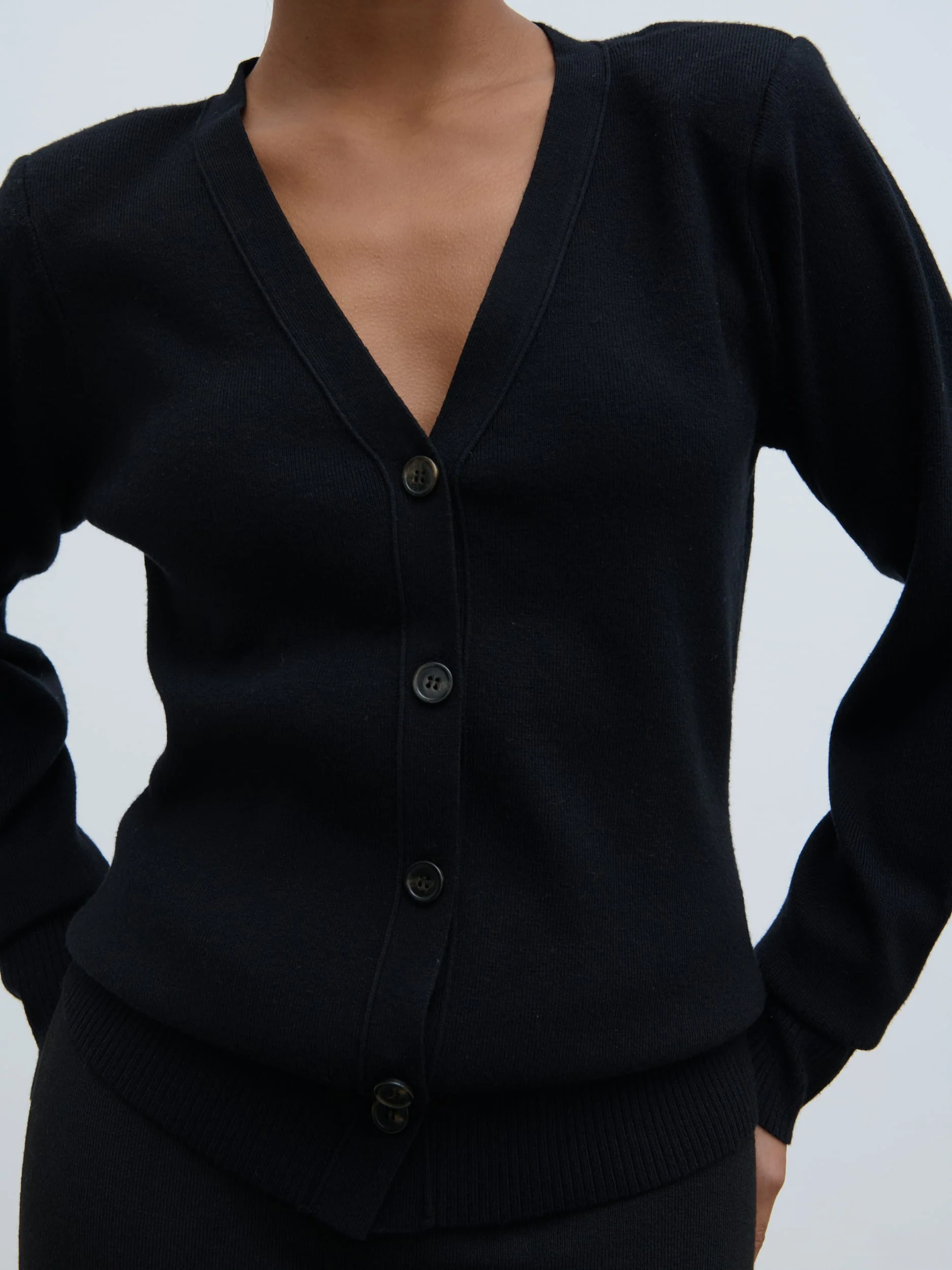 Justine Rib Knit Cardigan - Black - Image 3