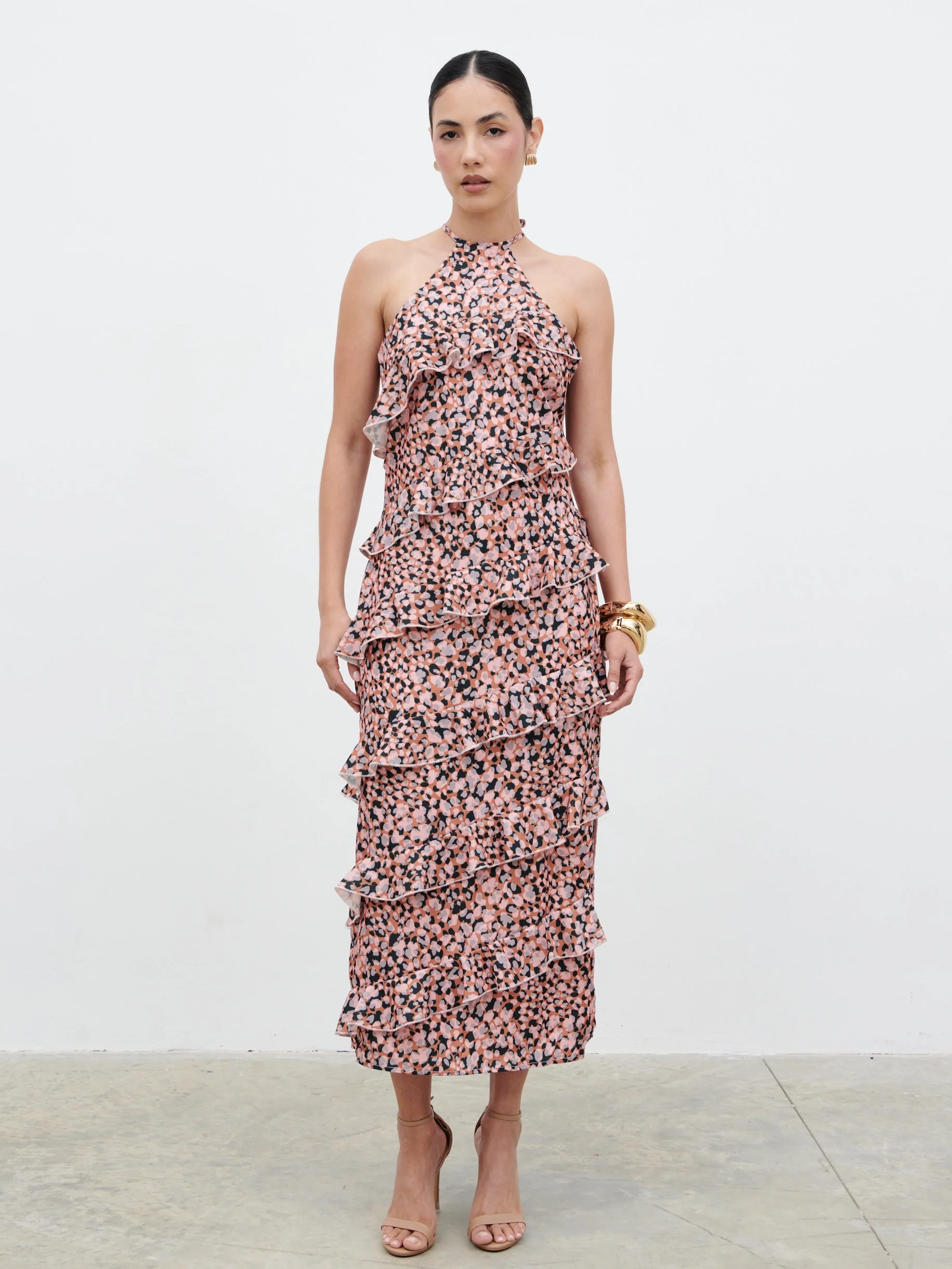 Katy Ruffle Midaxi Dress - Abstract Spot