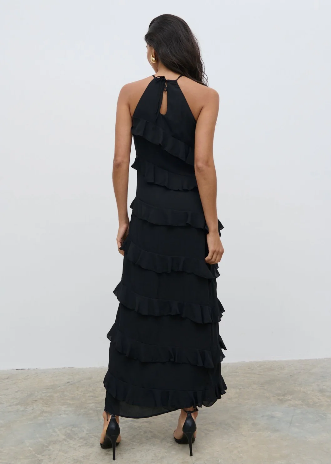 Katy Ruffle Midaxi Dress - Black - Image 3