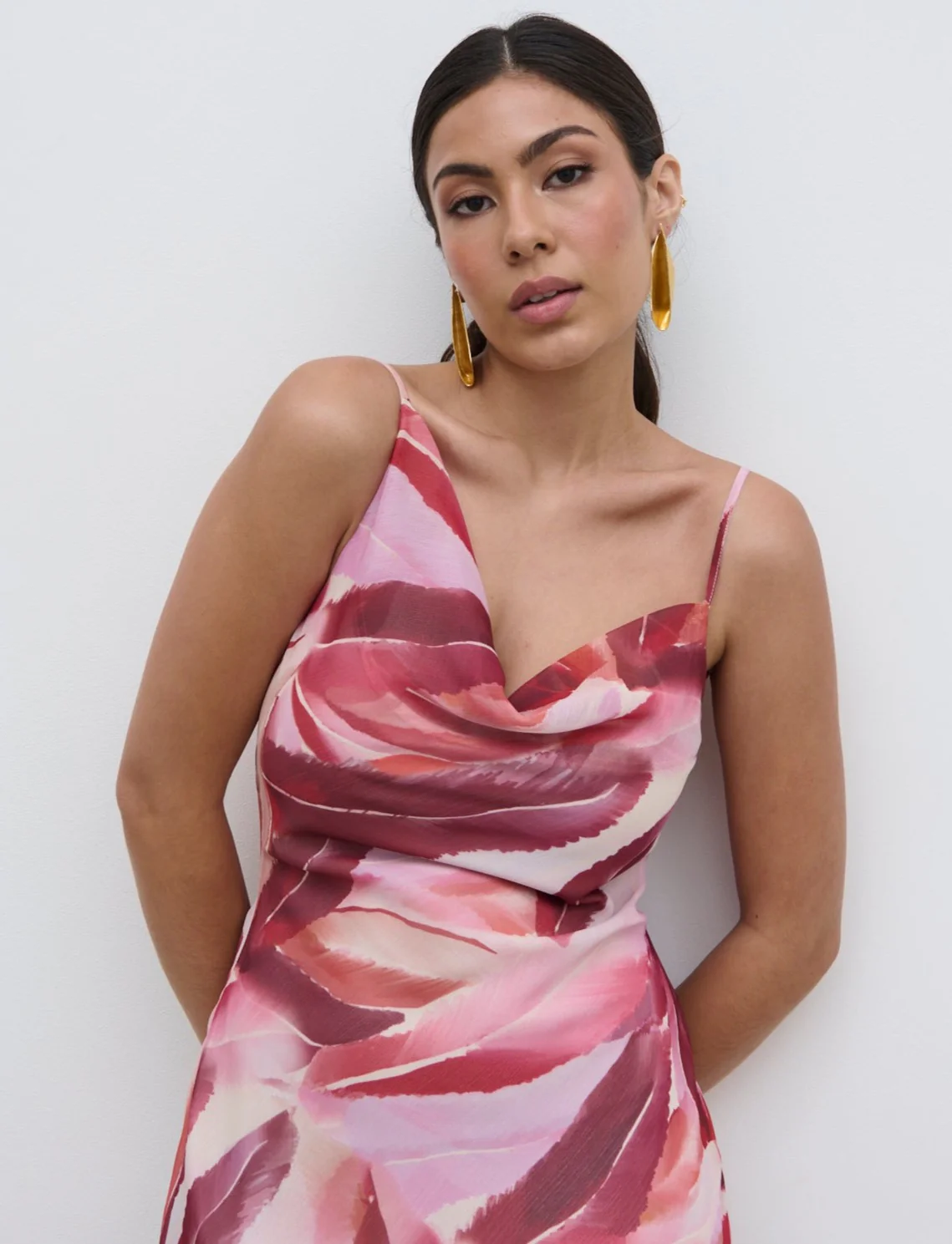 Keisha Asymmetric Cowl Maxi Dress - Feather Print - Image 2