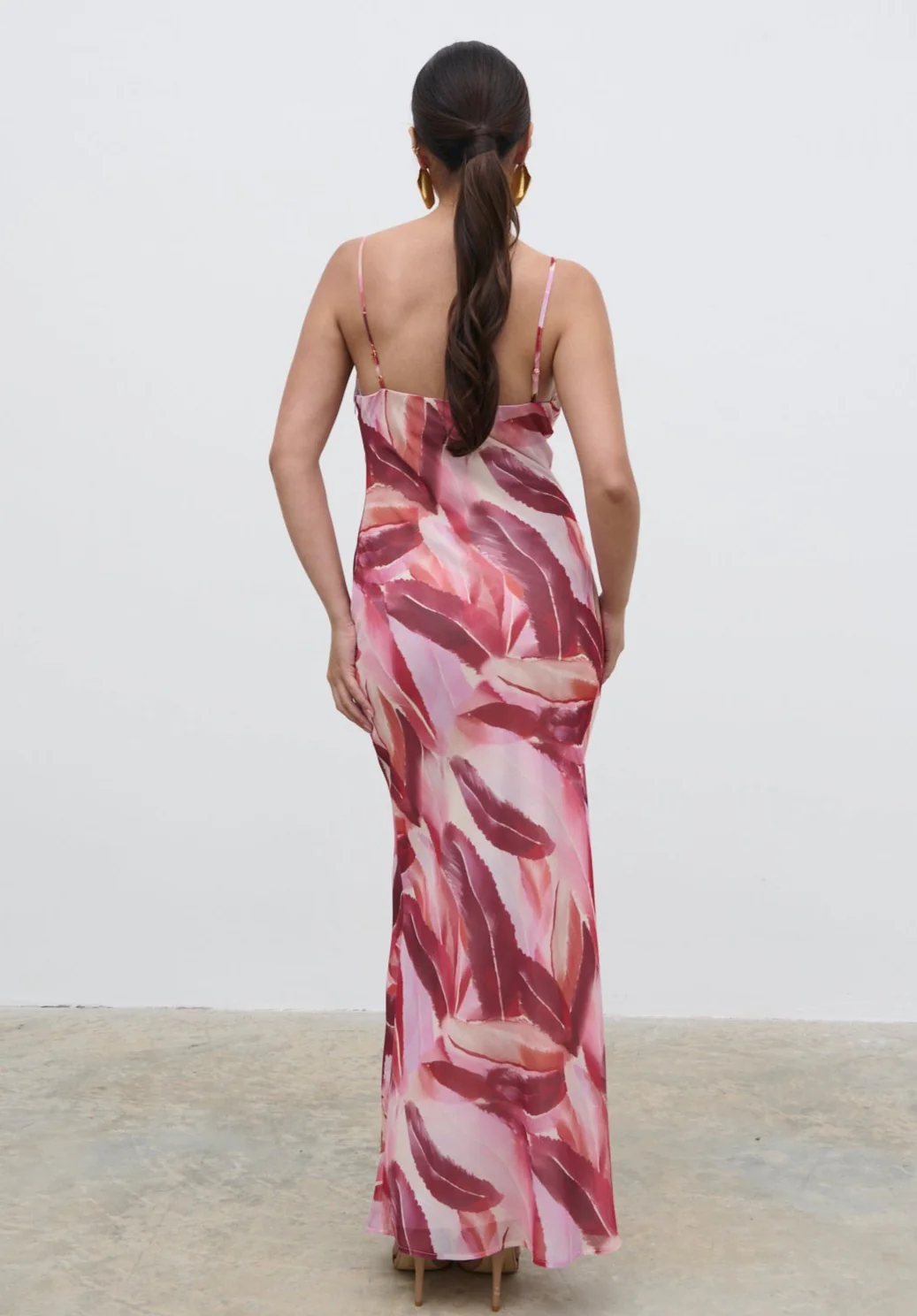 Keisha Asymmetric Cowl Maxi Dress - Feather Print - Image 3