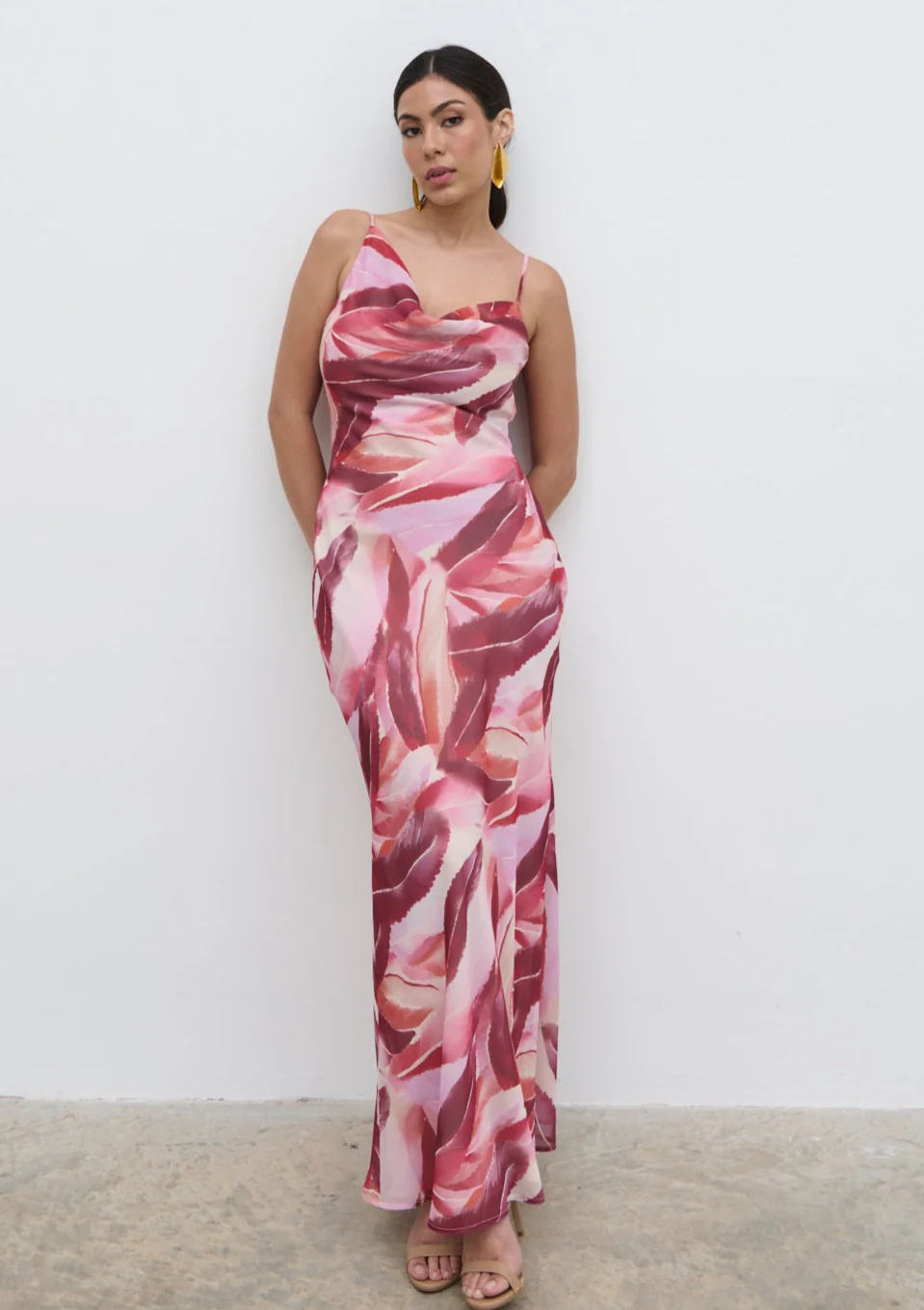 Keisha Asymmetric Cowl Maxi Dress - Feather Print - Image 4