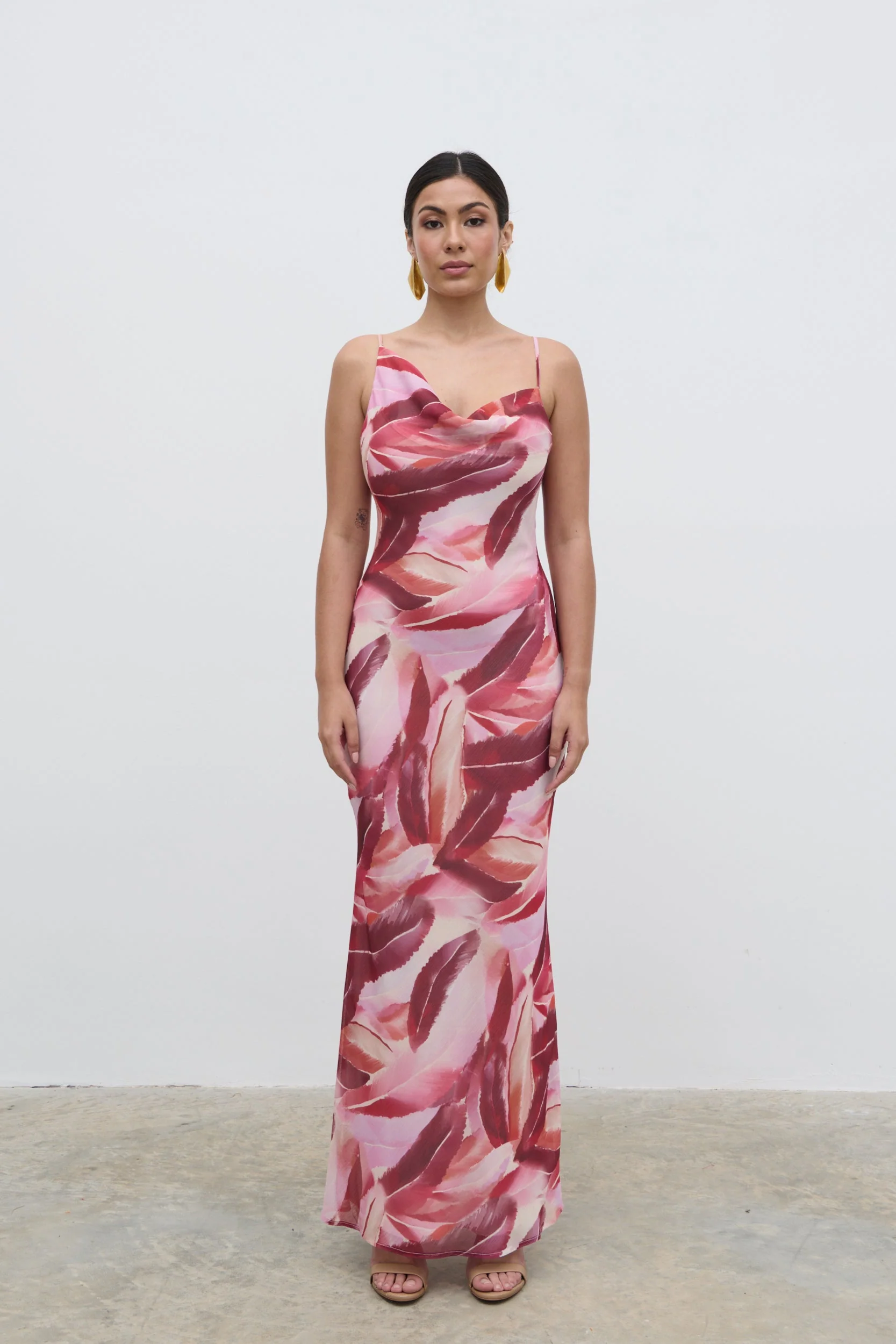 Keisha Asymmetric Cowl Maxi Dress - Feather Print - Image 5