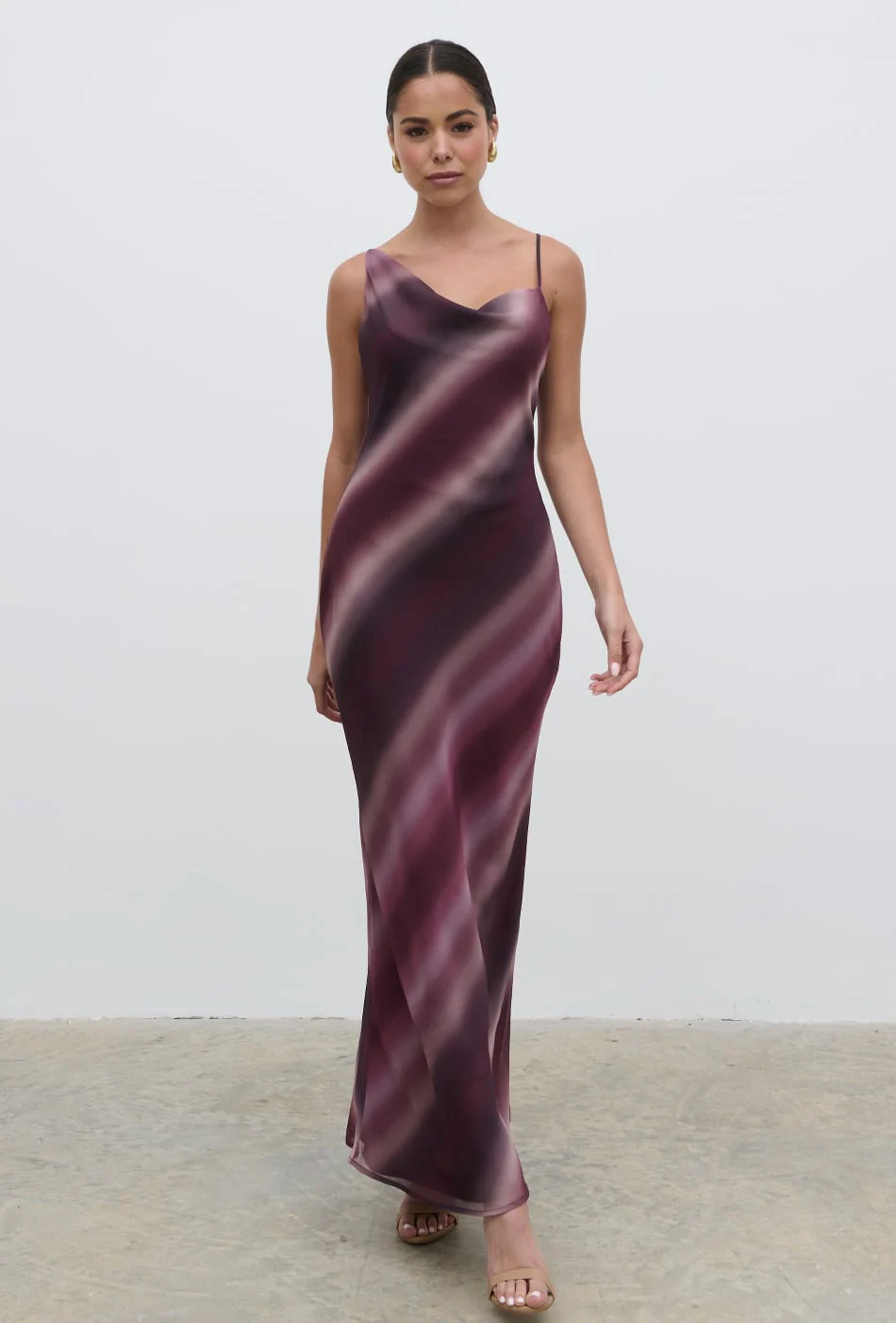 Keisha Asymmetric Cowl Maxi Dress - Wine Ombre