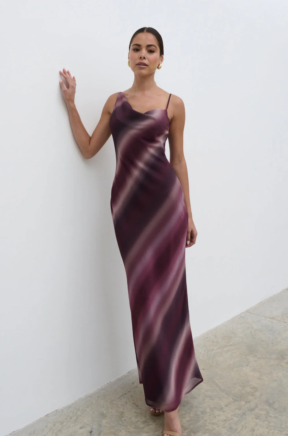 Keisha Asymmetric Cowl Maxi Dress - Wine Ombre - Image 3