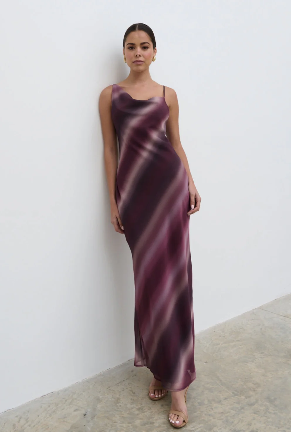 Keisha Asymmetric Cowl Maxi Dress - Wine Ombre - Image 5