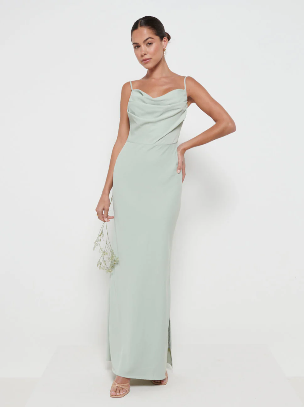 Keisha Cowl Neck Maxi Bridesmaid Dress - Sage