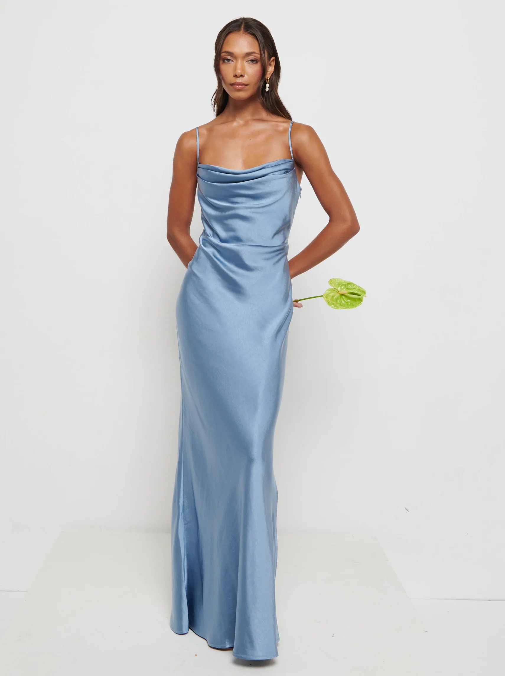 Keisha Maxi Satin Bridesmaid Dress - Dusty Blue
