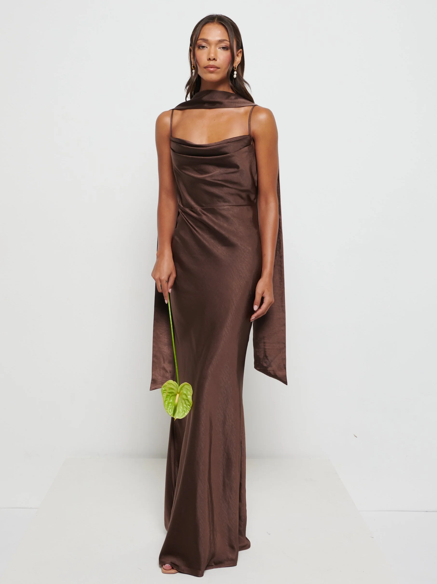 Keisha Scarf Maxi Bridesmaid Dress - Chocolate